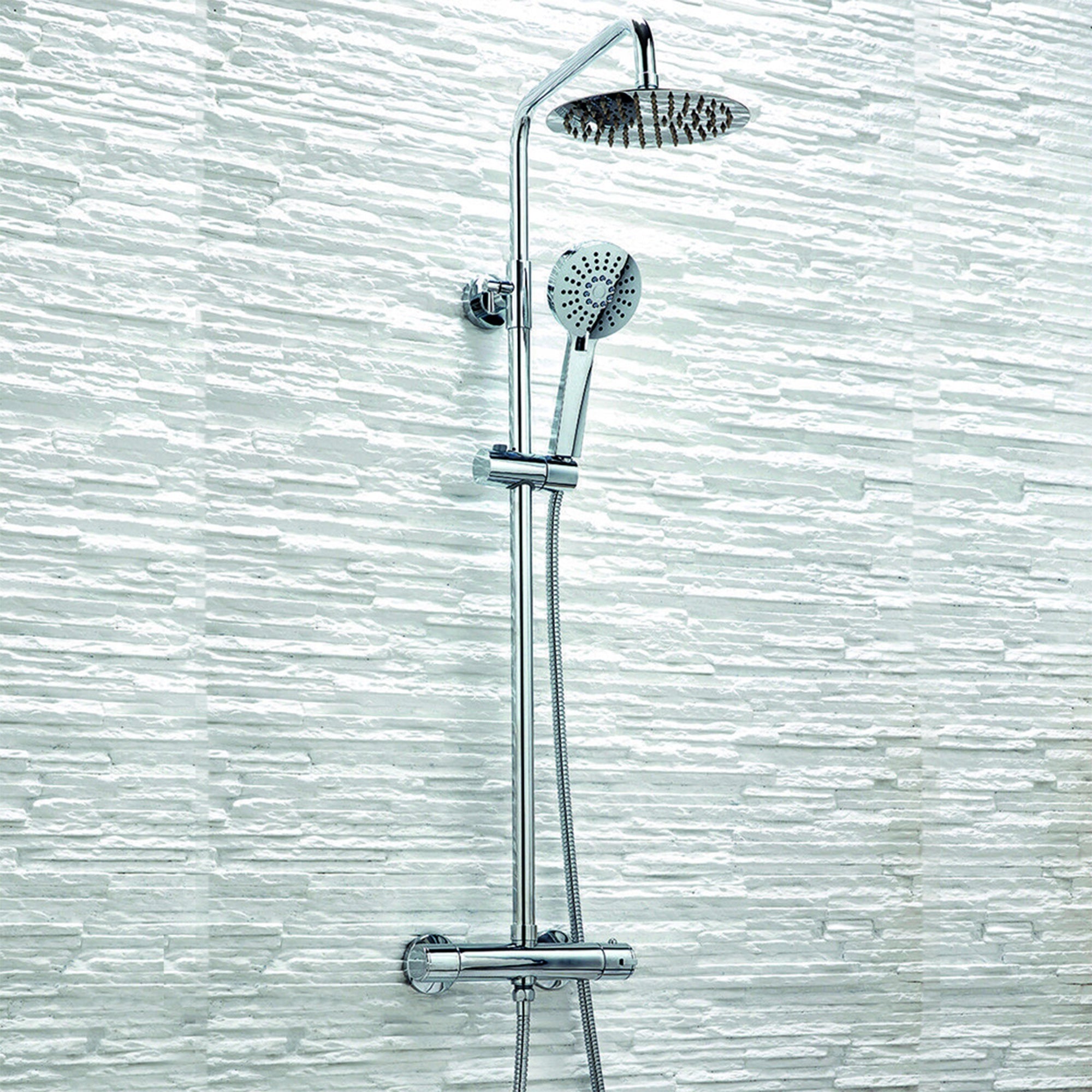 Chrome Thermostatic Overhead Column Shower Kit Round