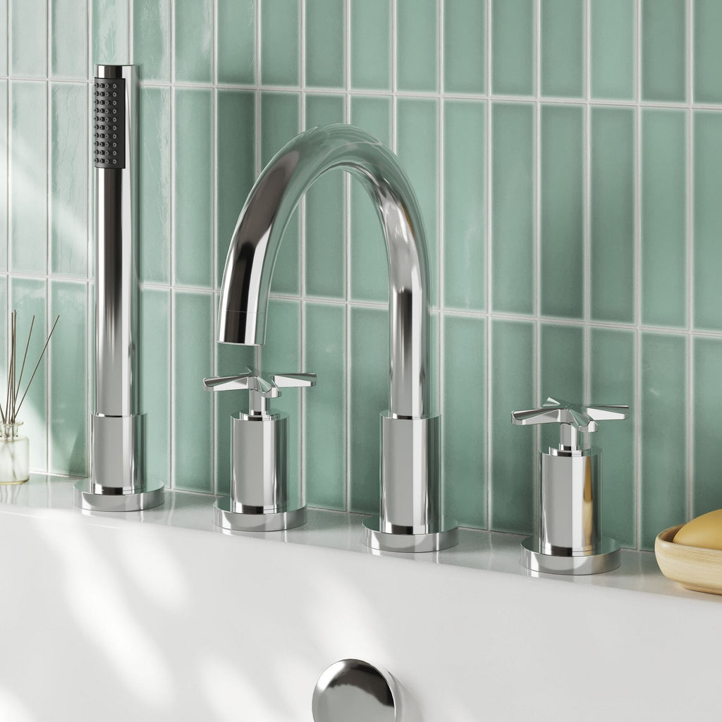 Nuie 4 Tap Hole Bath Mixer Tap With Shower Kit Chrome Contemporary Crosshead