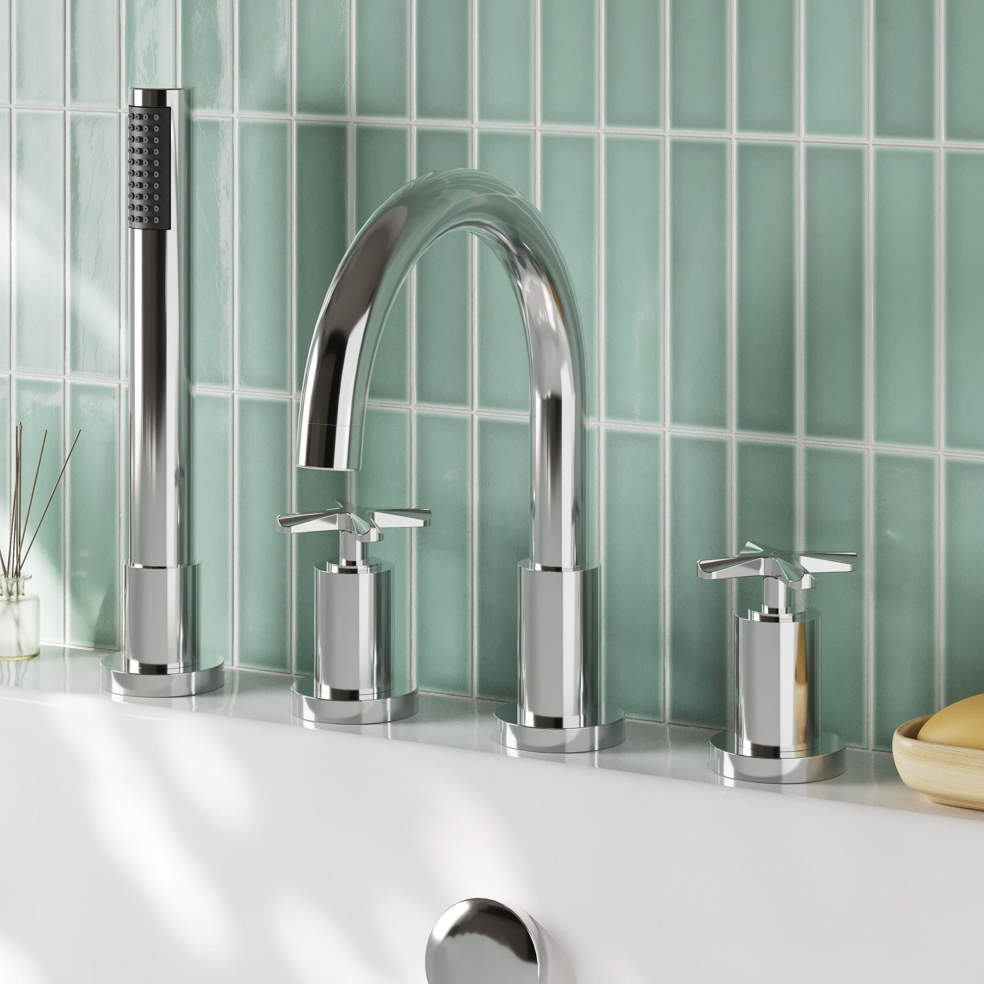 Nuie 4 Tap Hole Bath Mixer Tap With Shower Kit Chrome Contemporary Crosshead