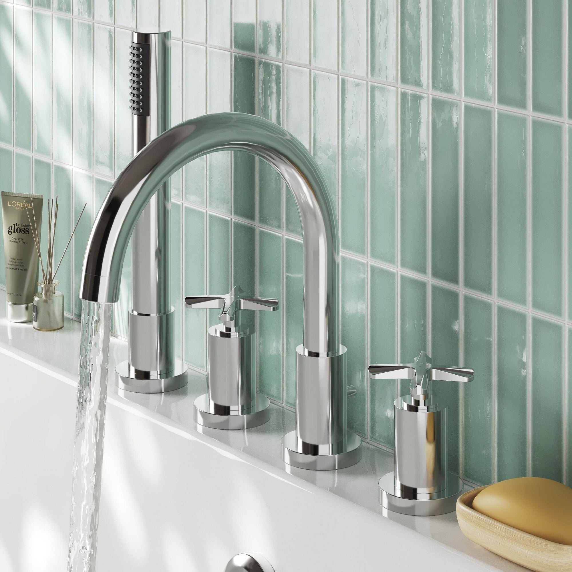 Nuie 4 Tap Hole Bath Mixer Tap With Shower Kit Chrome Contemporary Crosshead