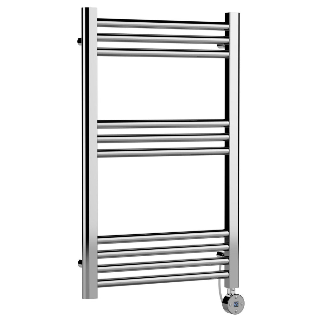Electric Round Tube Towel Rail 10 Bars 800mm X 500mm Chrome 877 BTU 450 Centres