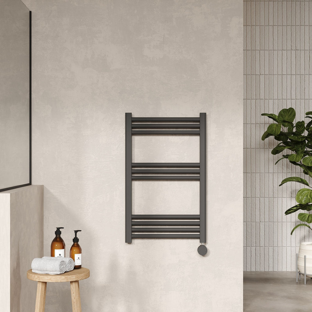 Electric Round Tube Towel Rail 10 Bars 800x500mm Anthracite 1228 BTU 450 PC