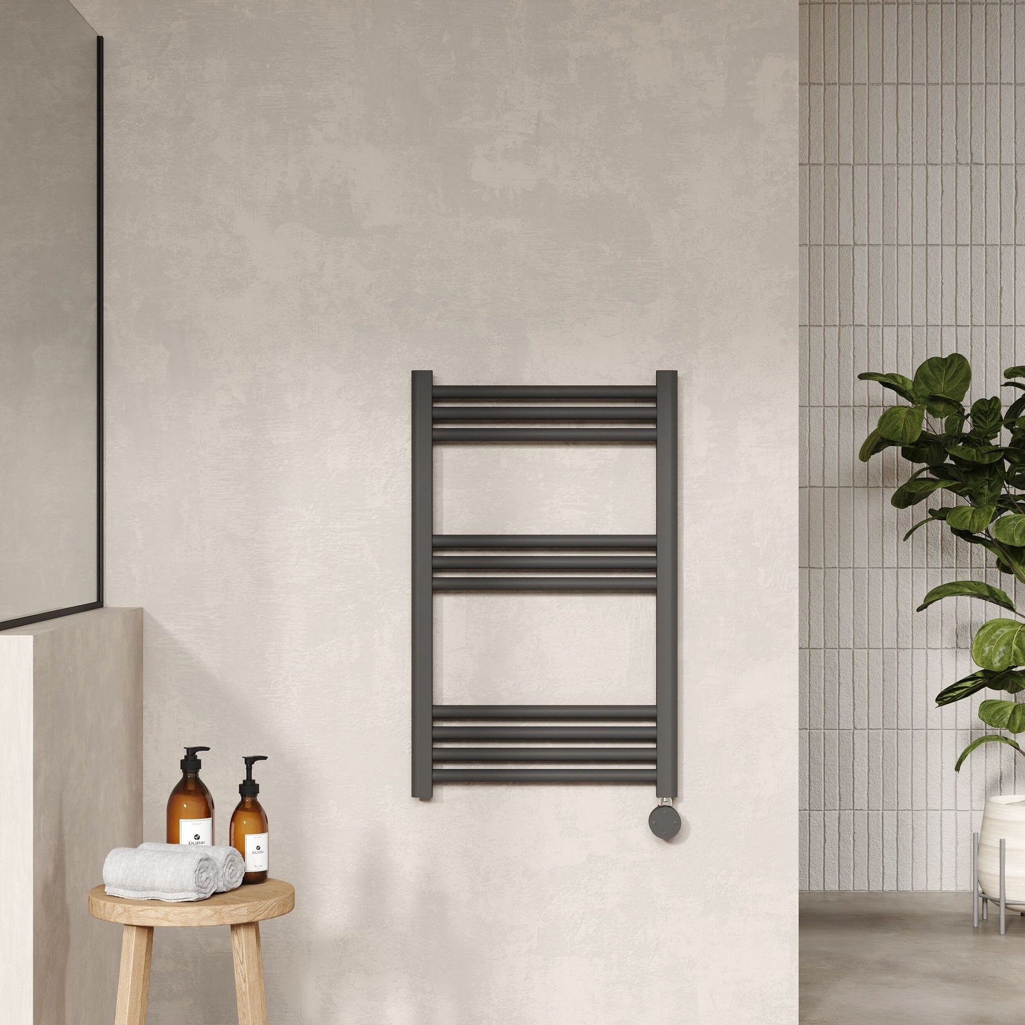 Electric Round Tube Towel Rail 10 Bars 800x500mm Anthracite 1228 BTU 450 PC