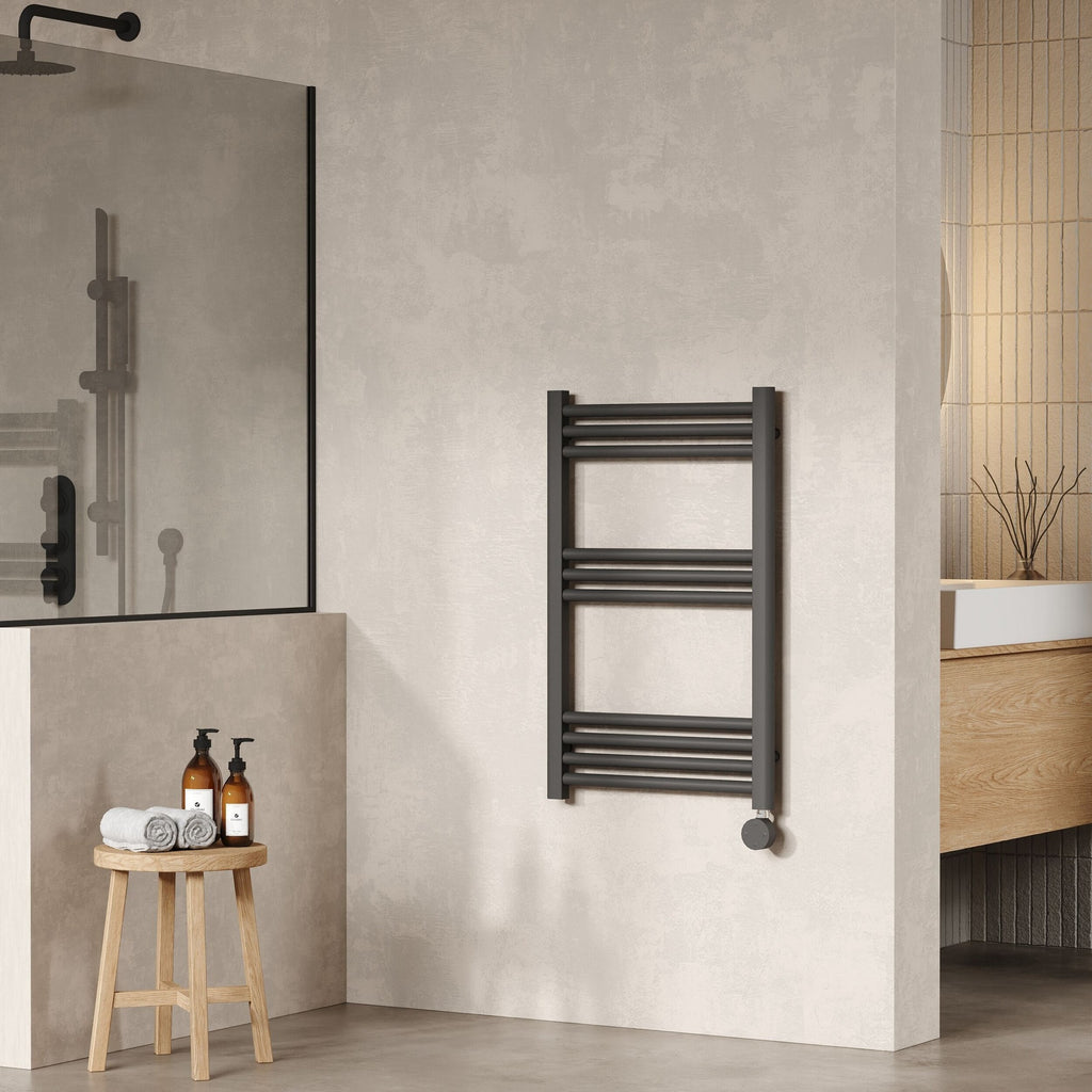 Electric Round Tube Towel Rail 10 Bars 800x500mm Anthracite 1228 BTU 450 PC