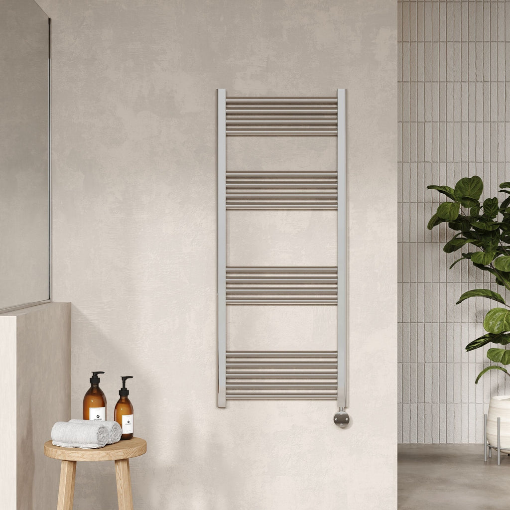 Electric Round Tube Towel Rail 17 Bars 1200mm X 500mm Chrome 1406 BTU 450 Centres