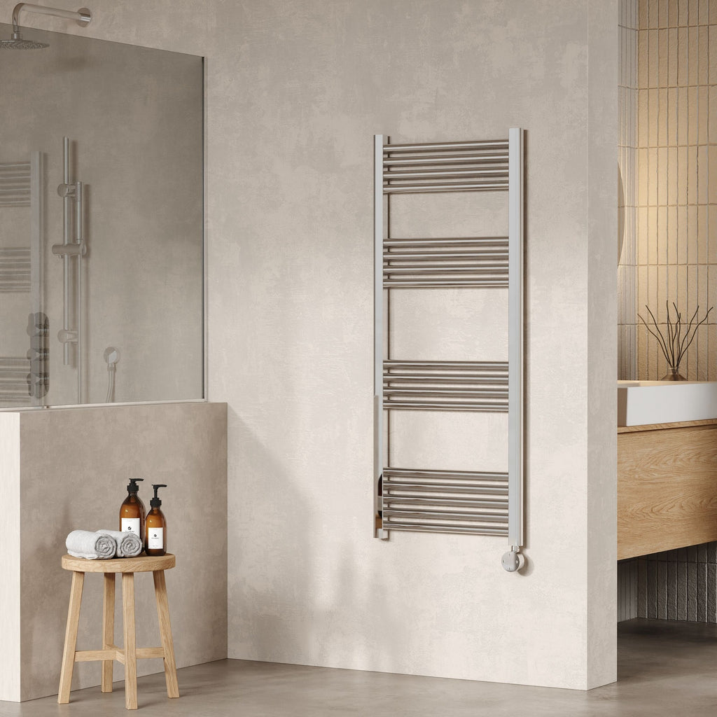 Electric Round Tube Towel Rail 17 Bars 1200mm X 500mm Chrome 1406 BTU 450 Centres