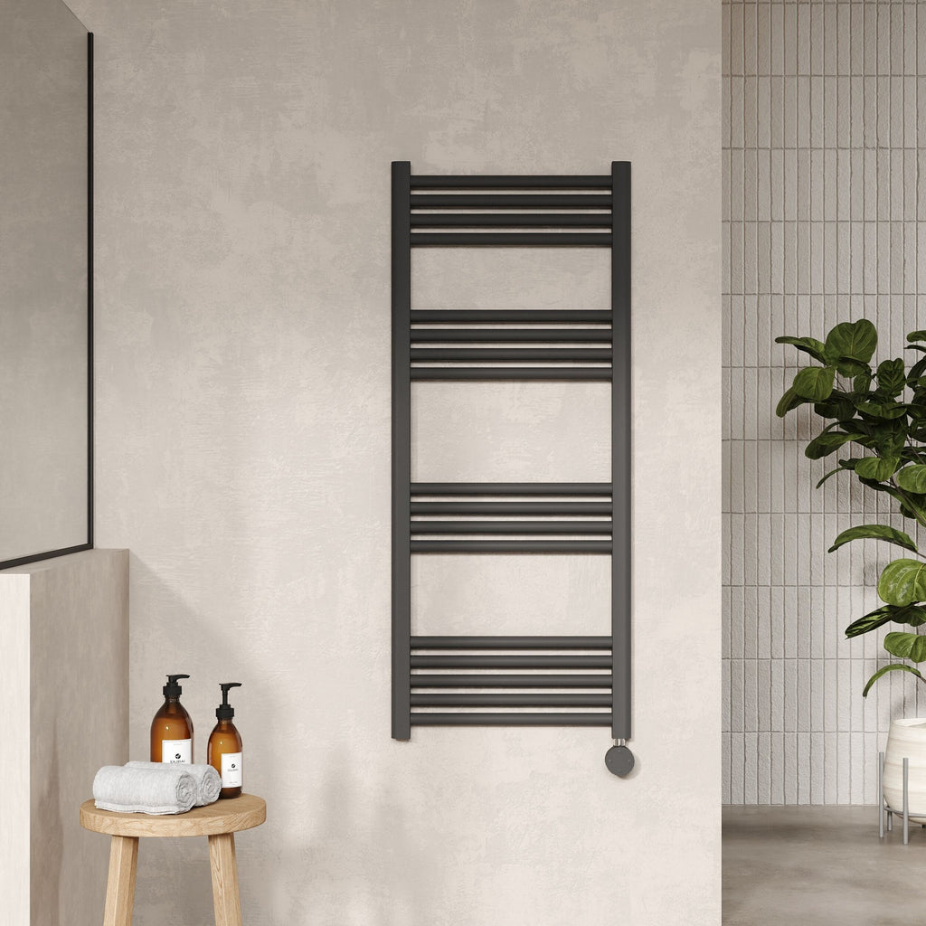 Electric Round Tube Towel Rail 17 Bars 1200x500mm Anthracite 1969 BTU 450 PC