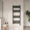 Electric Round Tube Towel Rail 17 Bars 1200x500mm Anthracite 1969 BTU 450 PC