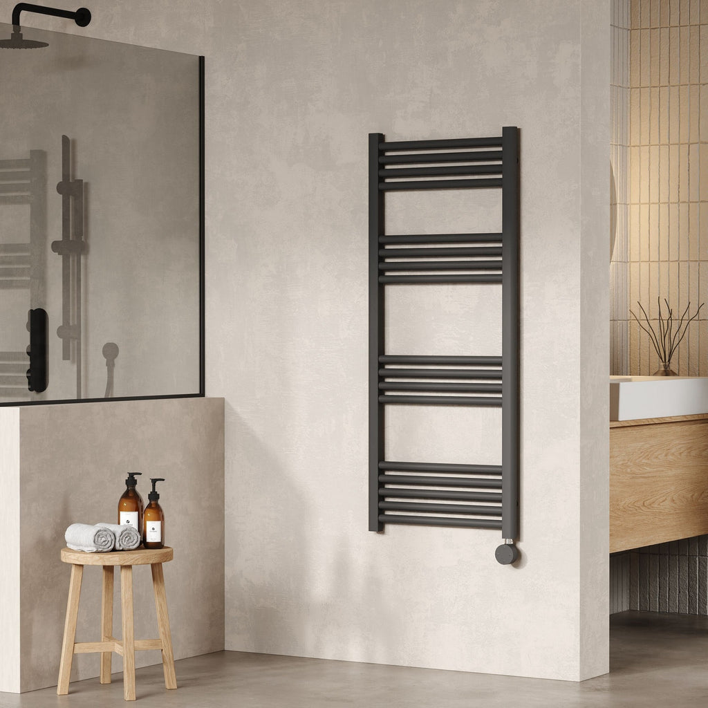 Electric Round Tube Towel Rail 17 Bars 1200x500mm Anthracite 1969 BTU 450 PC