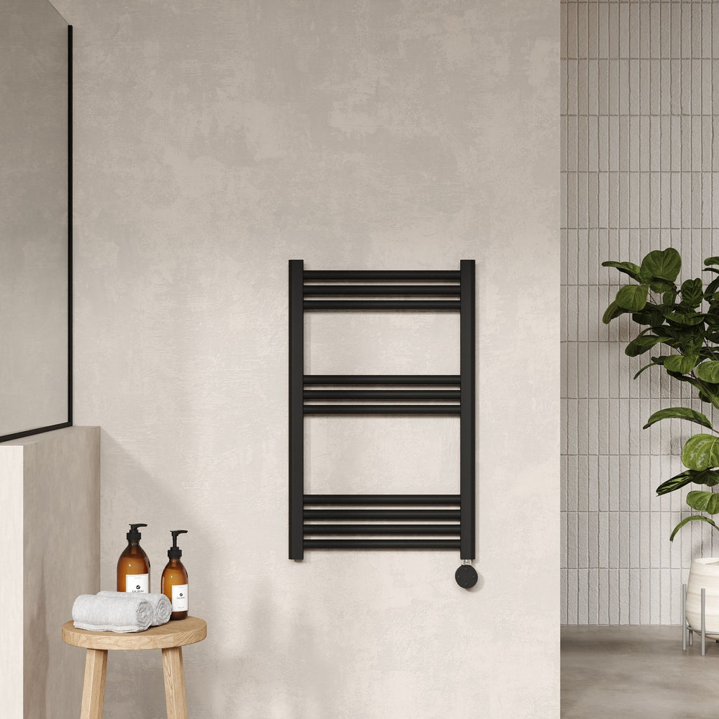 Electric Round Towel Rail 800x500 Matt Black 1228 BTU 450 Centres