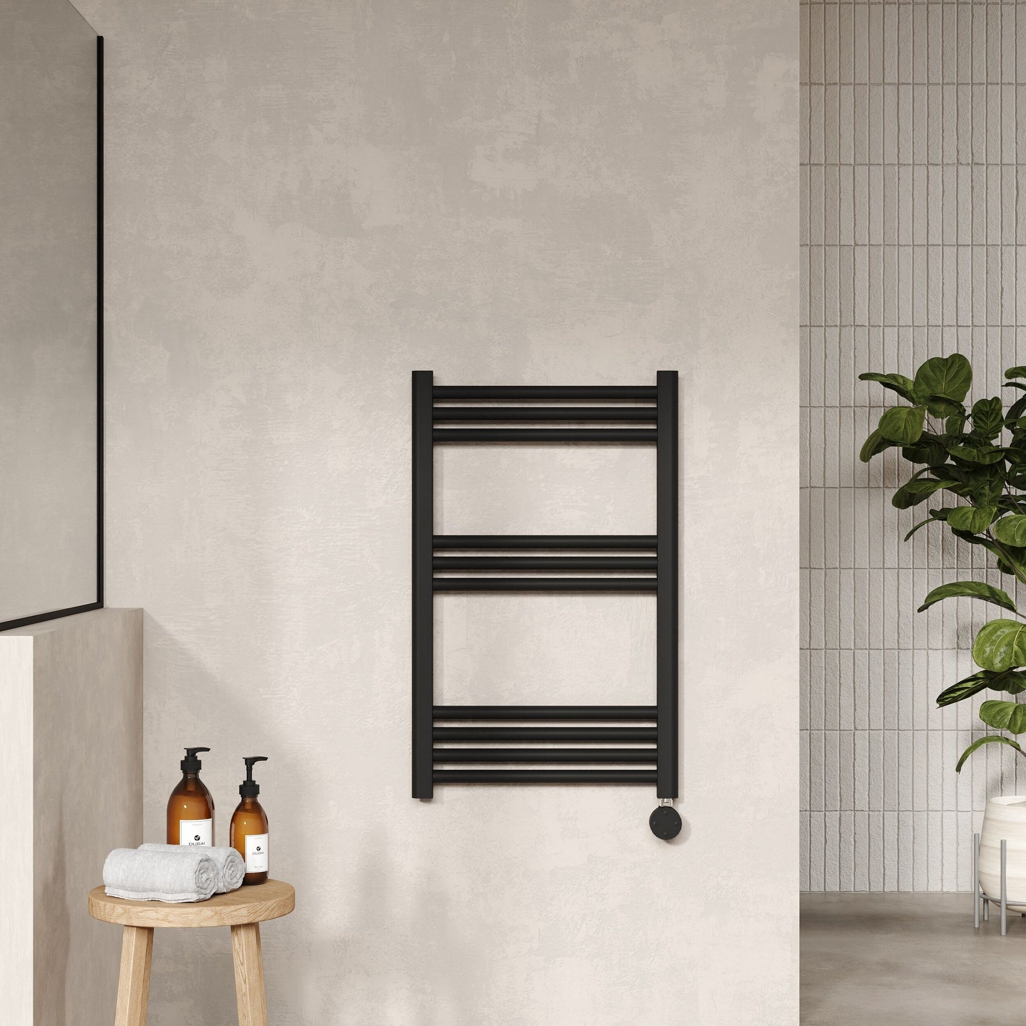 Electric Round Towel Rail 800x500 Matt Black 1228 BTU 450 Centres