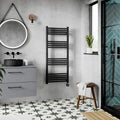 Electric Round Towel Rail 1200x500 Matt Black 1969 BTU 450 Centres