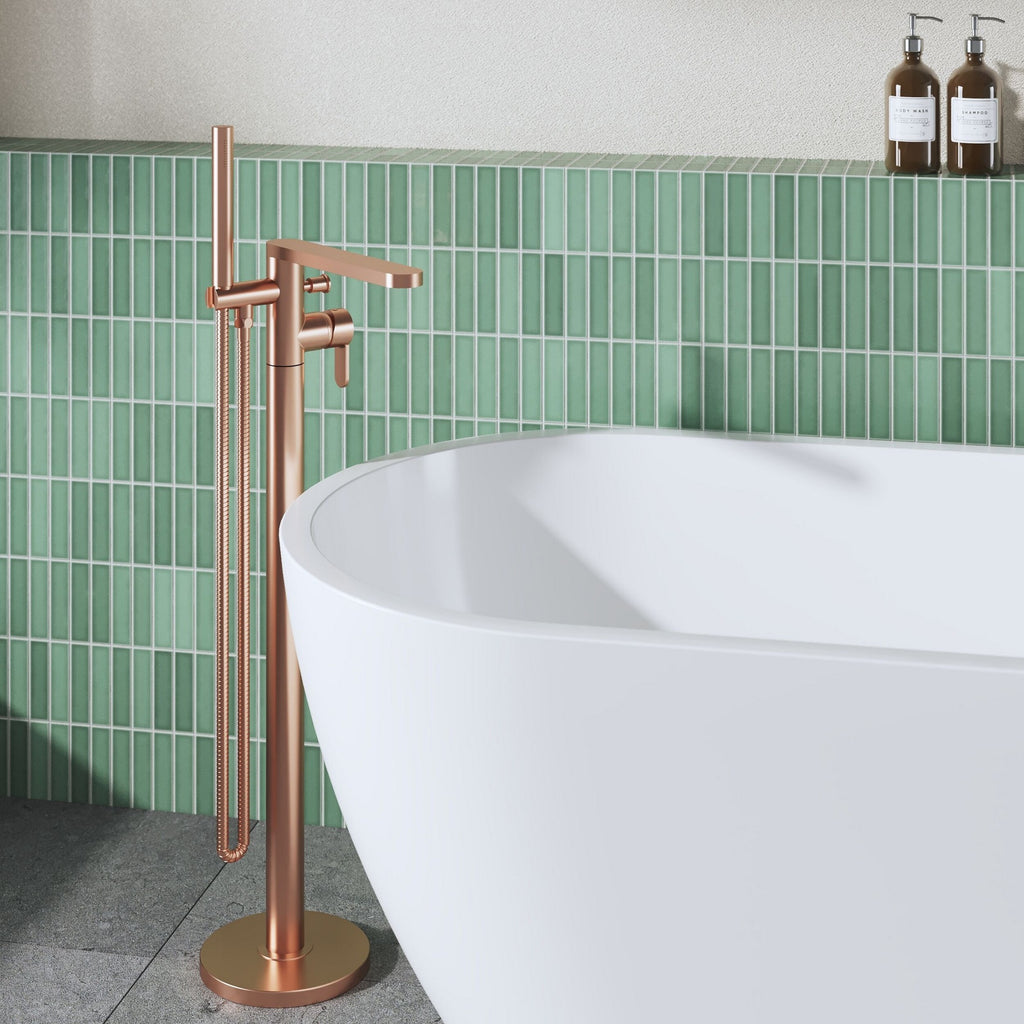 Veraison Freestanding Bath Shower Mixer With Kit Brushed Bronze Contemporary 1 Hole