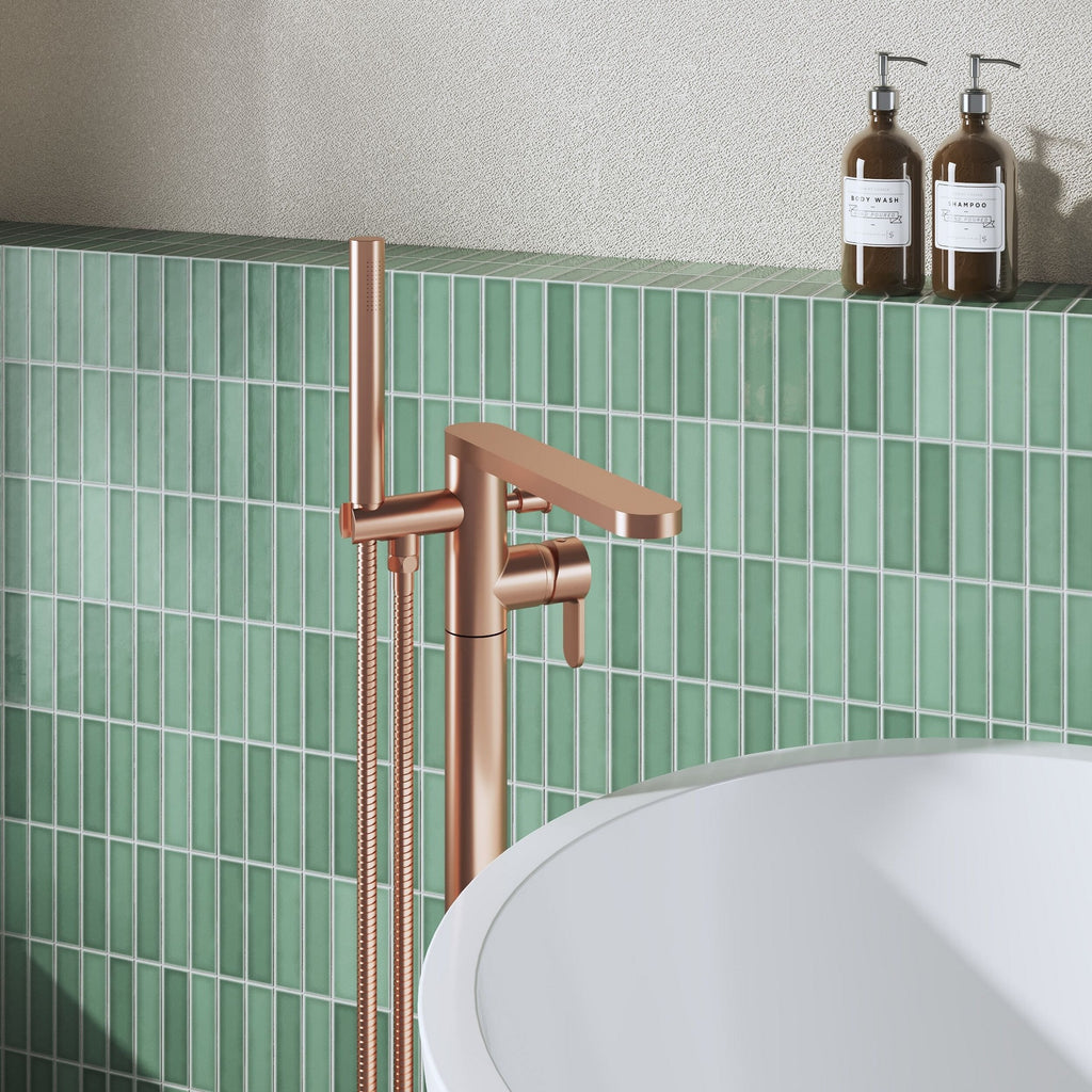 Veraison Freestanding Bath Shower Mixer With Kit Brushed Bronze Contemporary 1 Hole