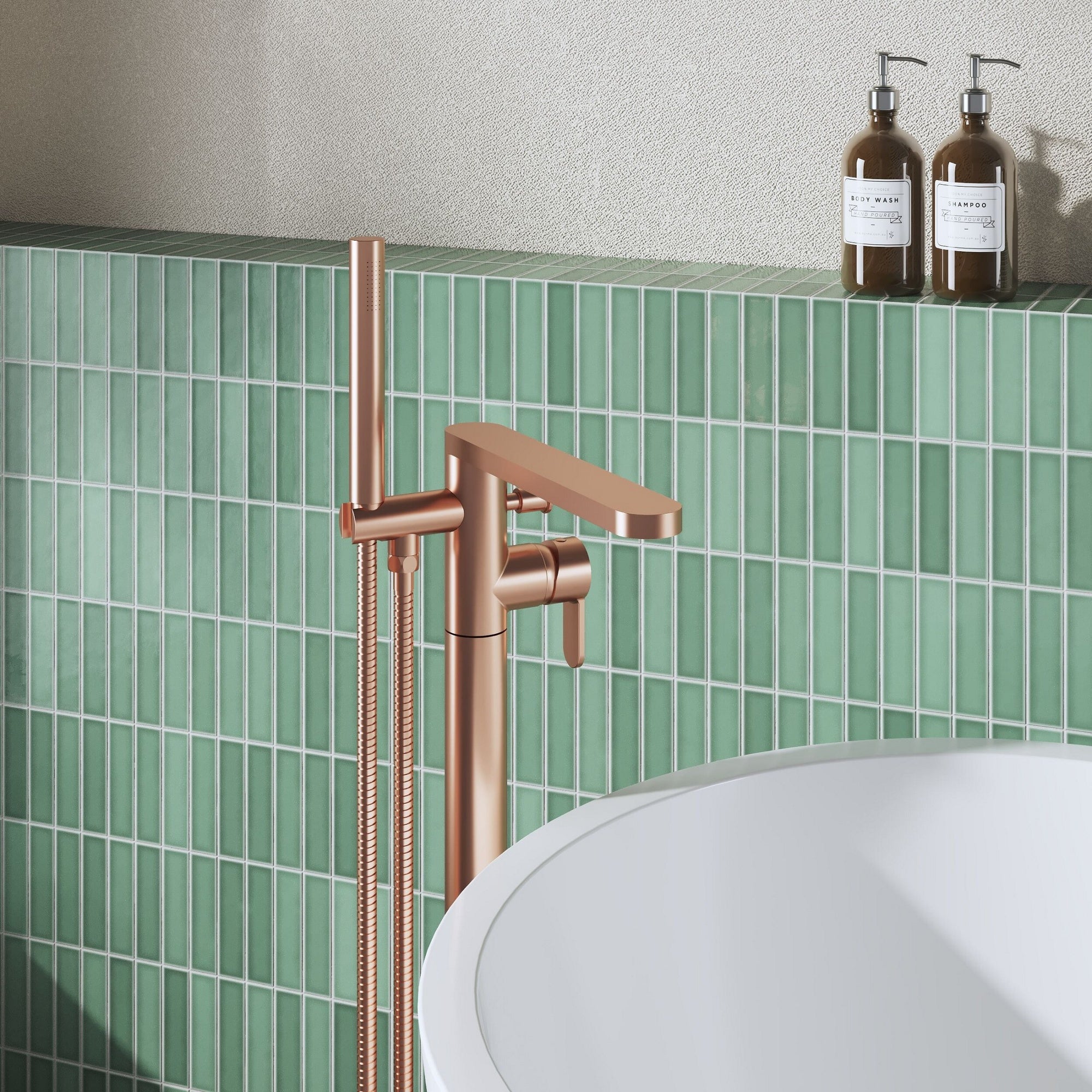 Veraison Freestanding Bath Shower Mixer With Kit Brushed Bronze Contemporary 1 Hole
