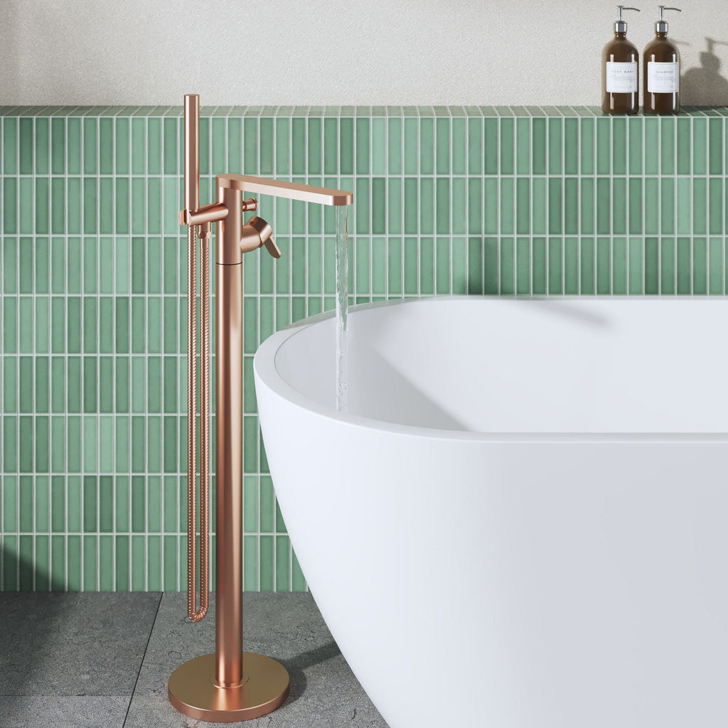 Veraison Freestanding Bath Shower Mixer With Kit Brushed Bronze Contemporary 1 Hole