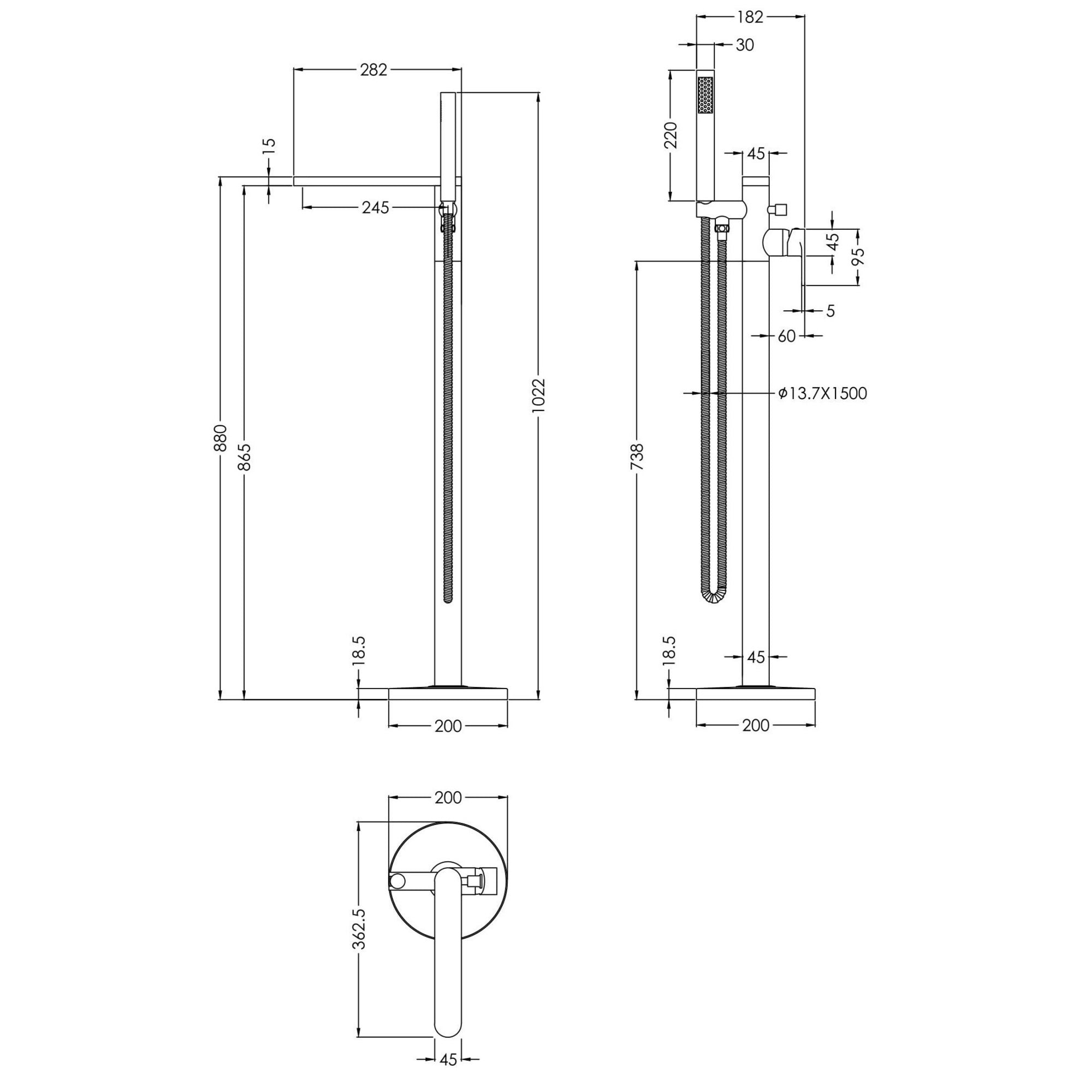 Veraison Freestanding Bath Shower Mixer With Kit Brushed Bronze Contemporary 1 Hole