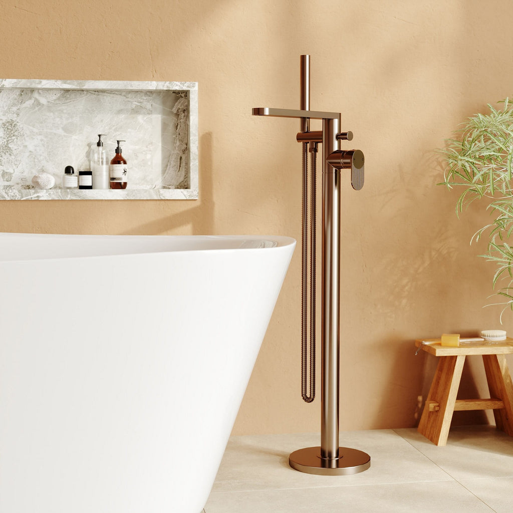 Linea Freestanding Bath Shower Mixer With Kit Brushed Bronze Contemporary 1 Hole