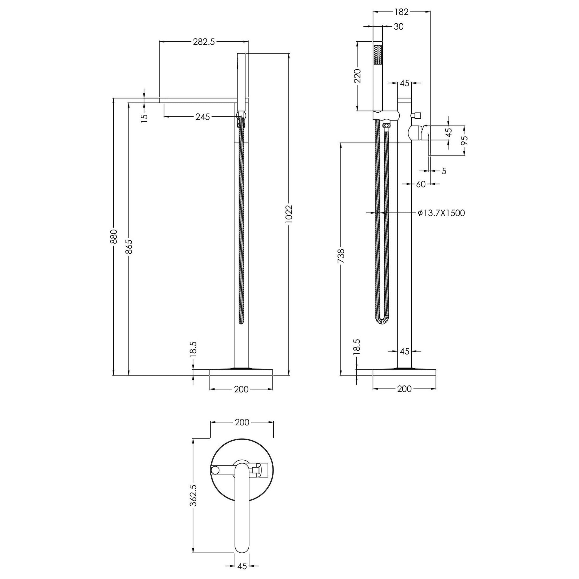 Linea Freestanding Bath Shower Mixer With Kit Brushed Bronze Contemporary 1 Hole