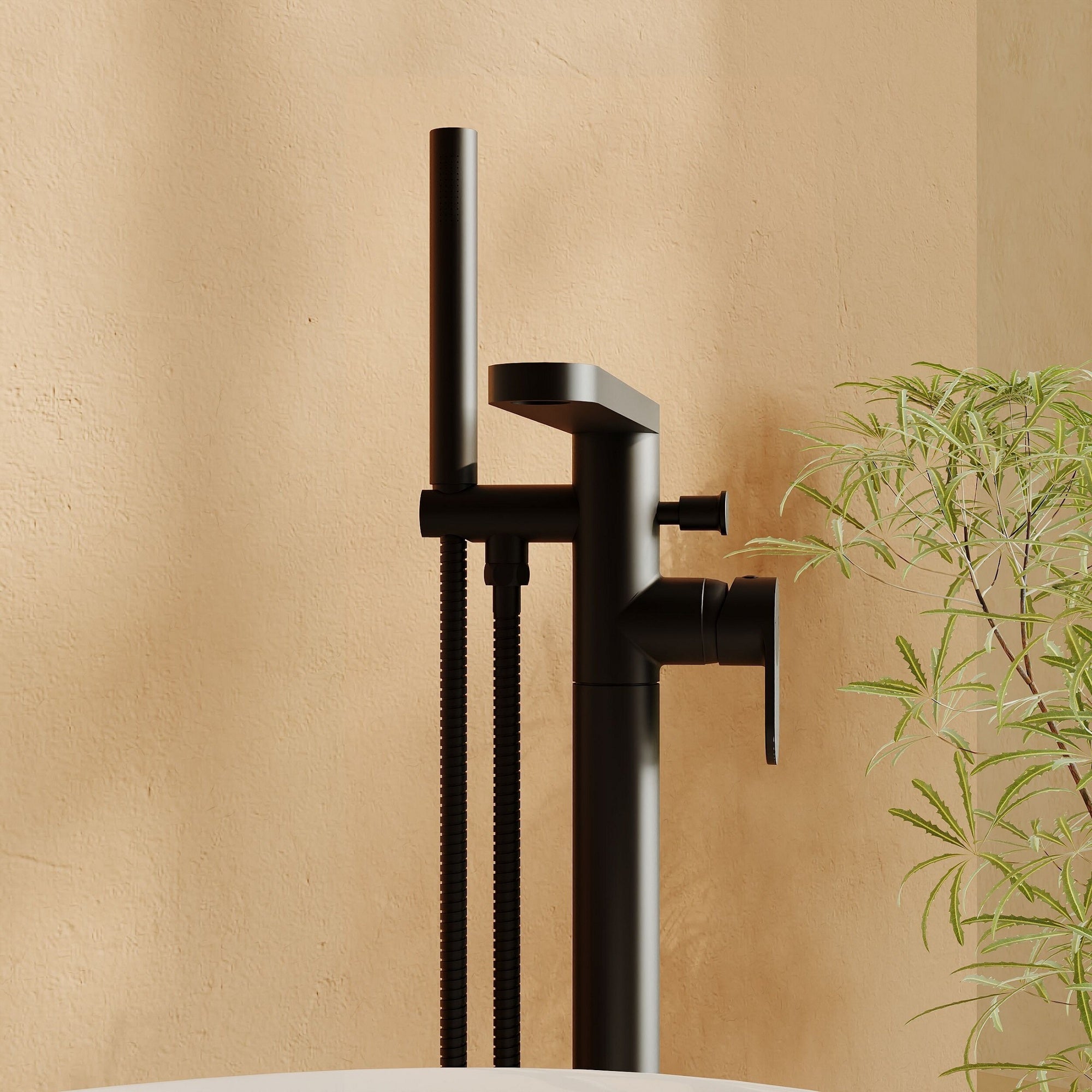 Linea Freestanding Bath Shower Mixer With Kit Matt Black Contemporary 1 Hole