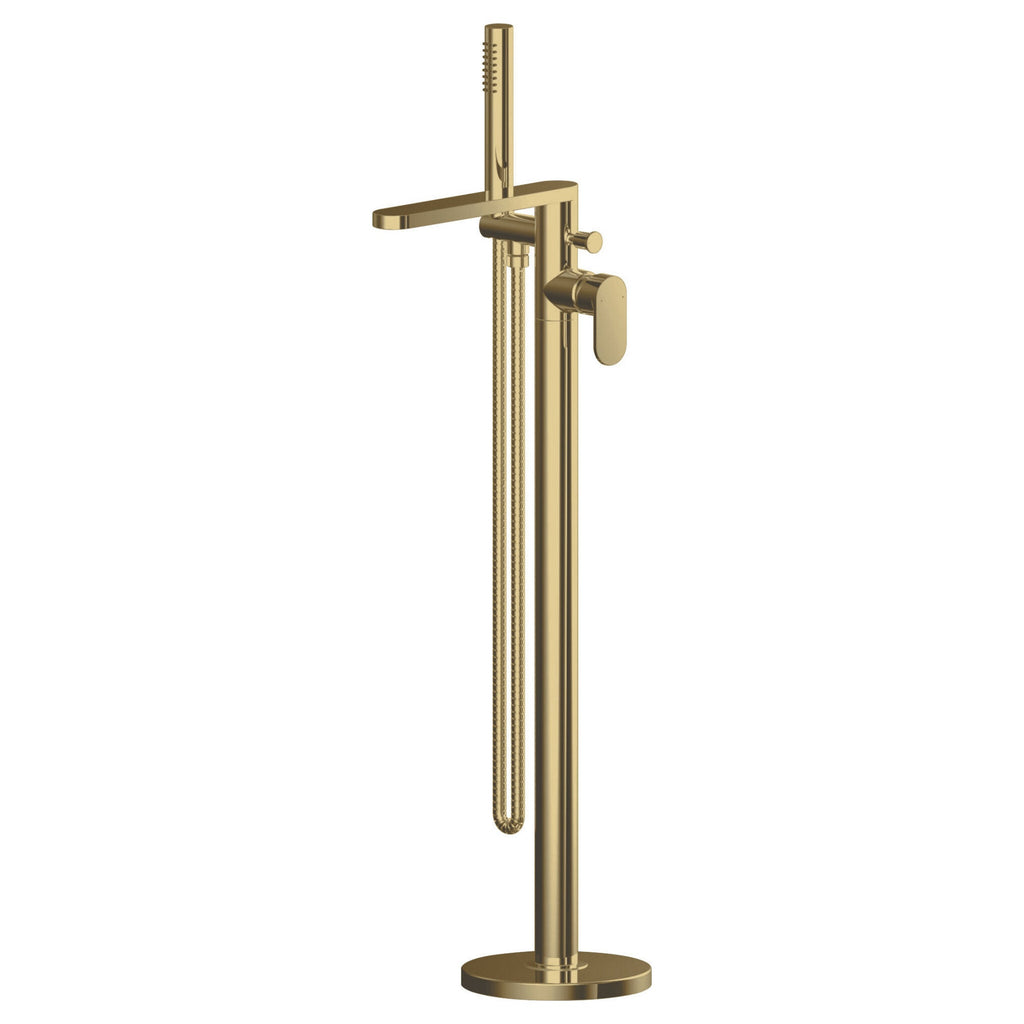 Linea Freestanding Bath Shower Mixer With Kit Brushed Brass Contemporary 1 Hole