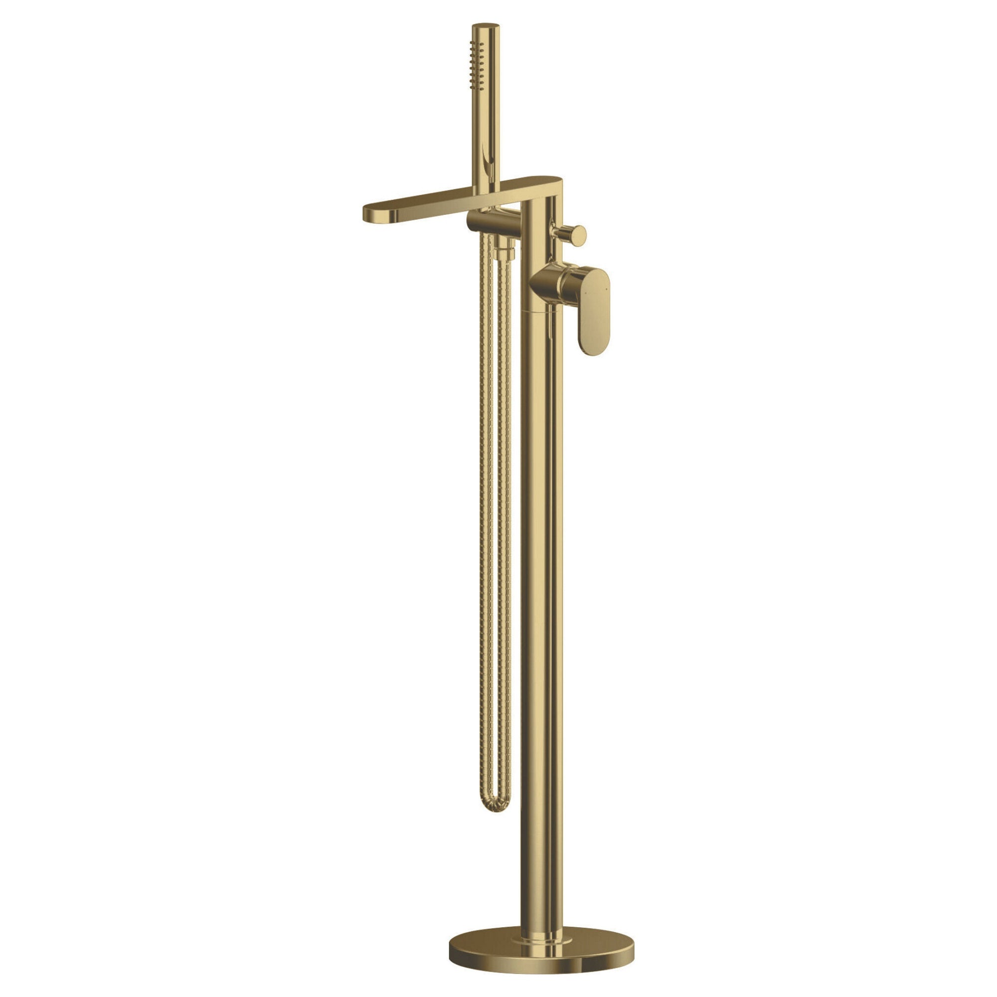 Linea Freestanding Bath Shower Mixer With Kit Brushed Brass Contemporary 1 Hole