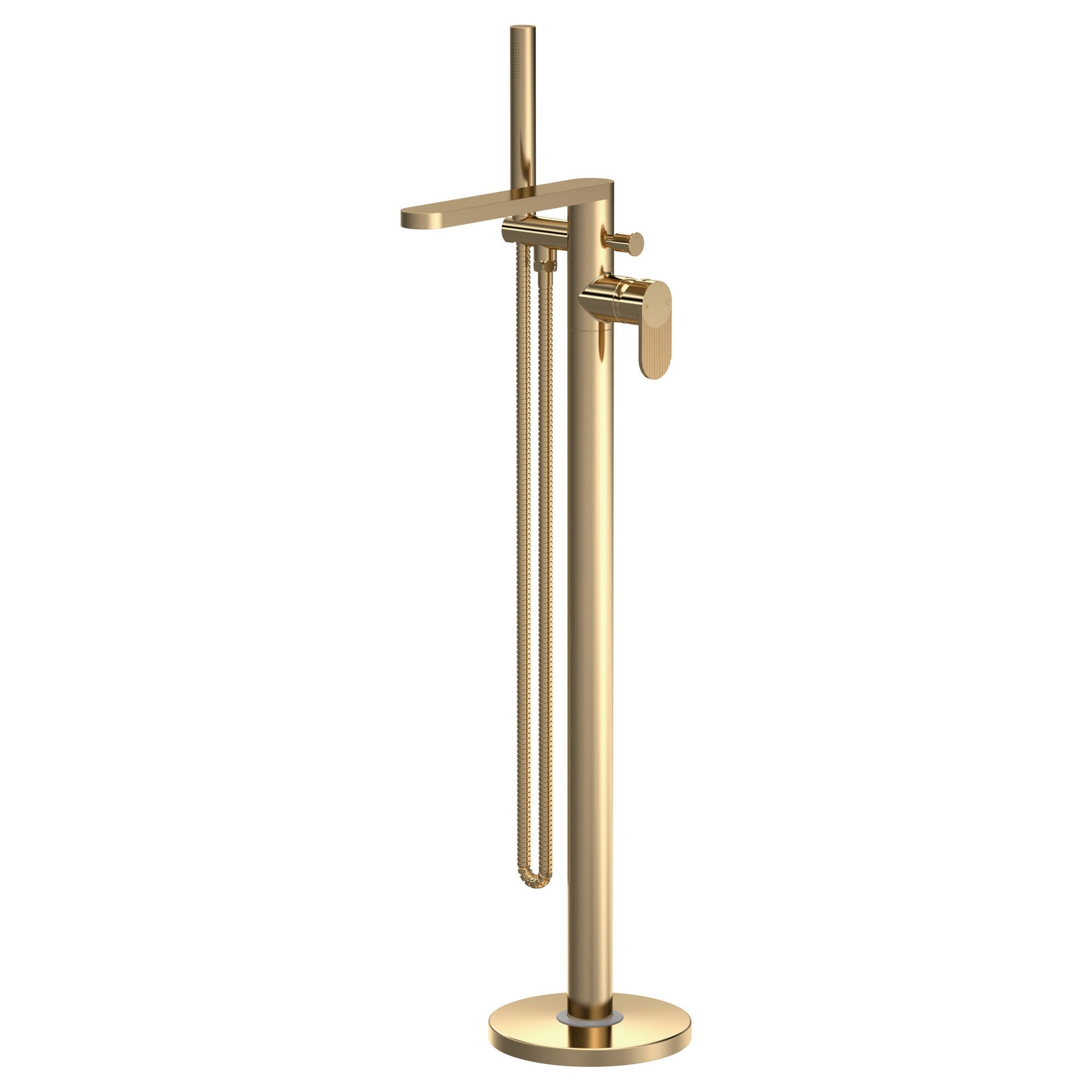 Linea Freestanding Bath Shower Mixer With Kit Brushed Brass Contemporary 1 Hole