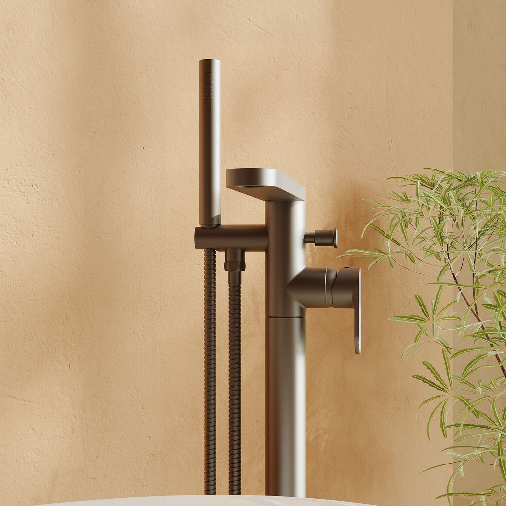 Linea Freestanding Bath Shower Mixer With Kit Brushed Pewter Contemporary 1 Hole