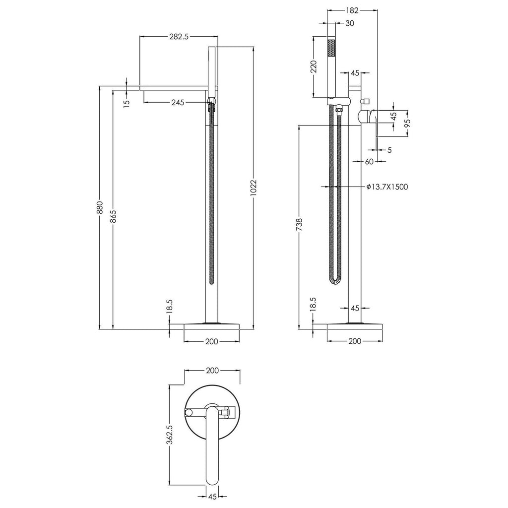 Linea Freestanding Bath Shower Mixer With Kit Brushed Pewter Contemporary 1 Hole