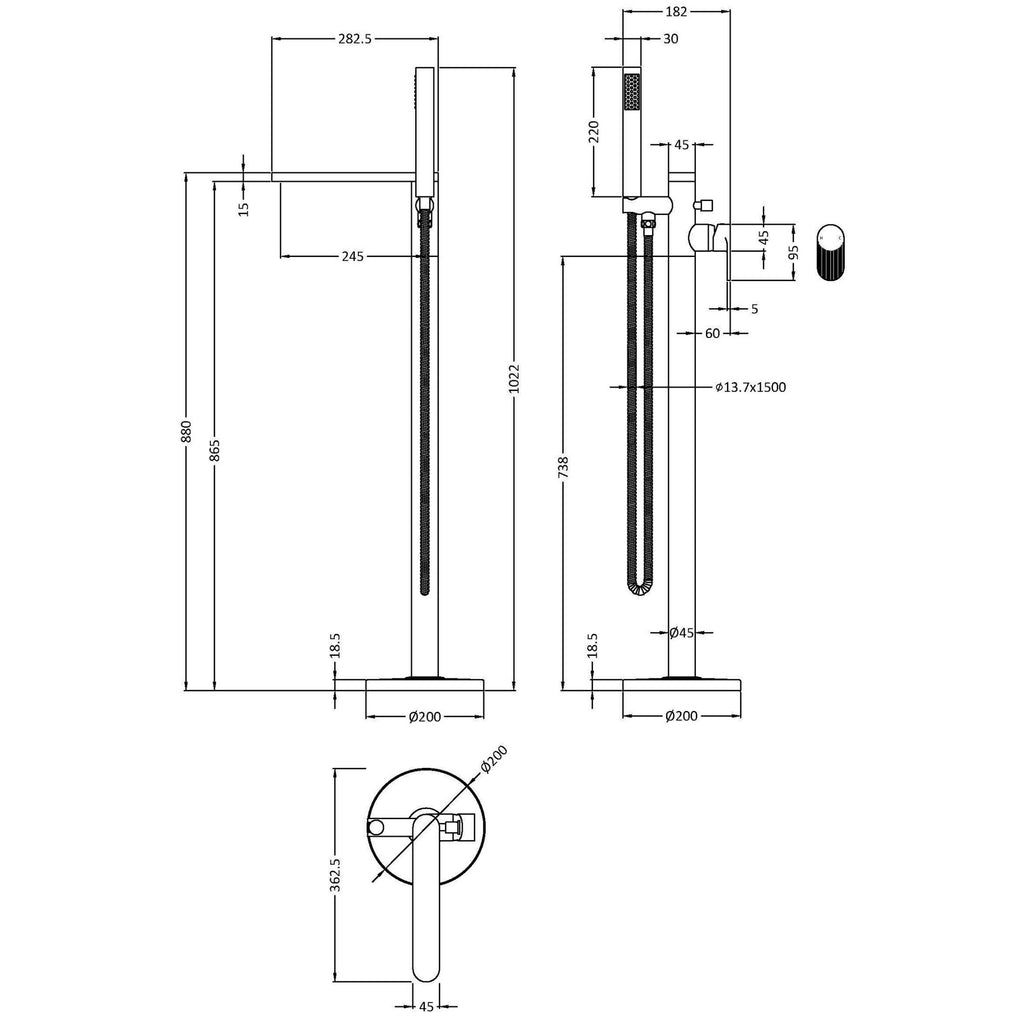 Linea Freestanding Bath Shower Mixer With Kit Brushed Pewter Contemporary 1 Hole