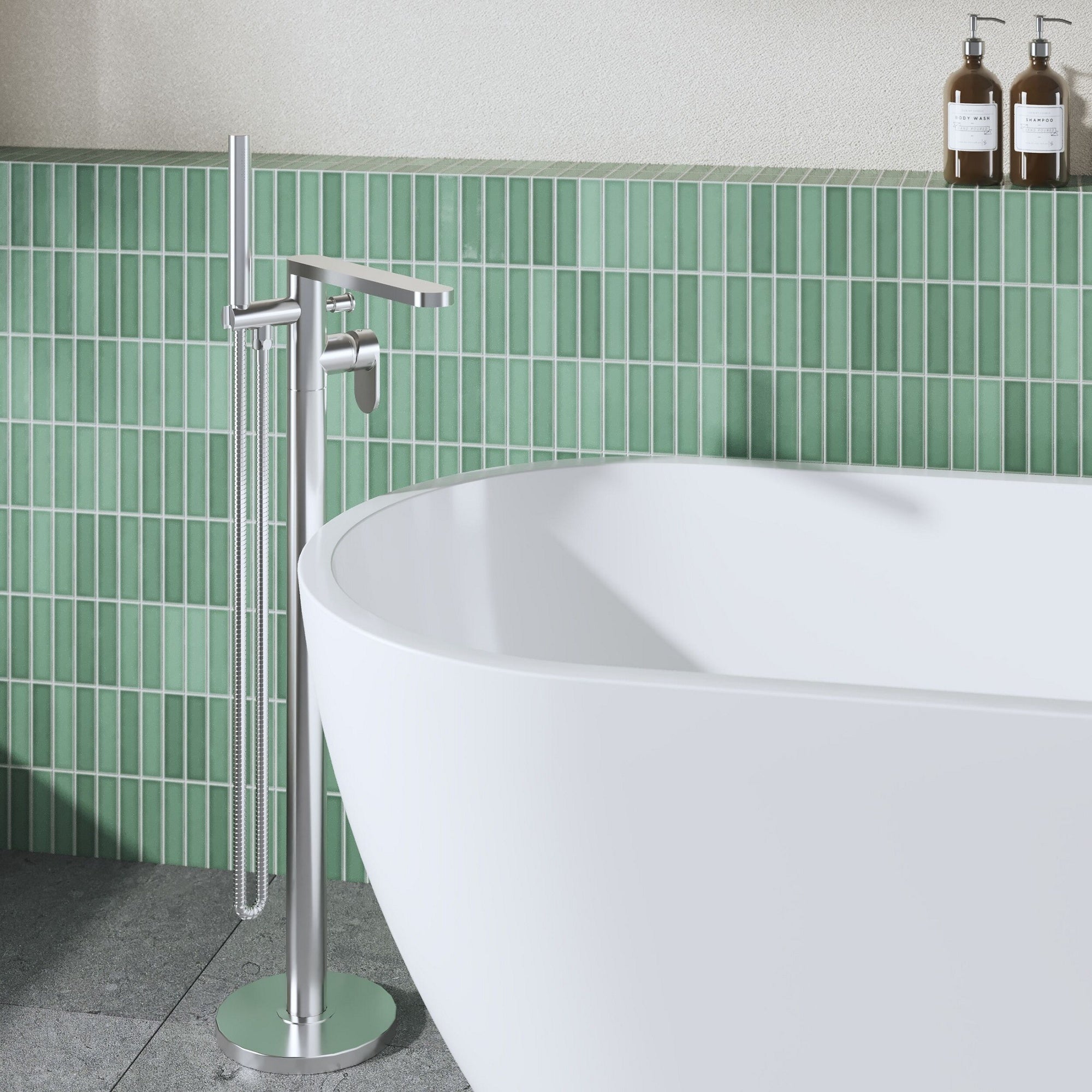 Aurelio Freestanding Bath Shower Mixer With Kit Chrome Contemporary 1 Hole 110mm