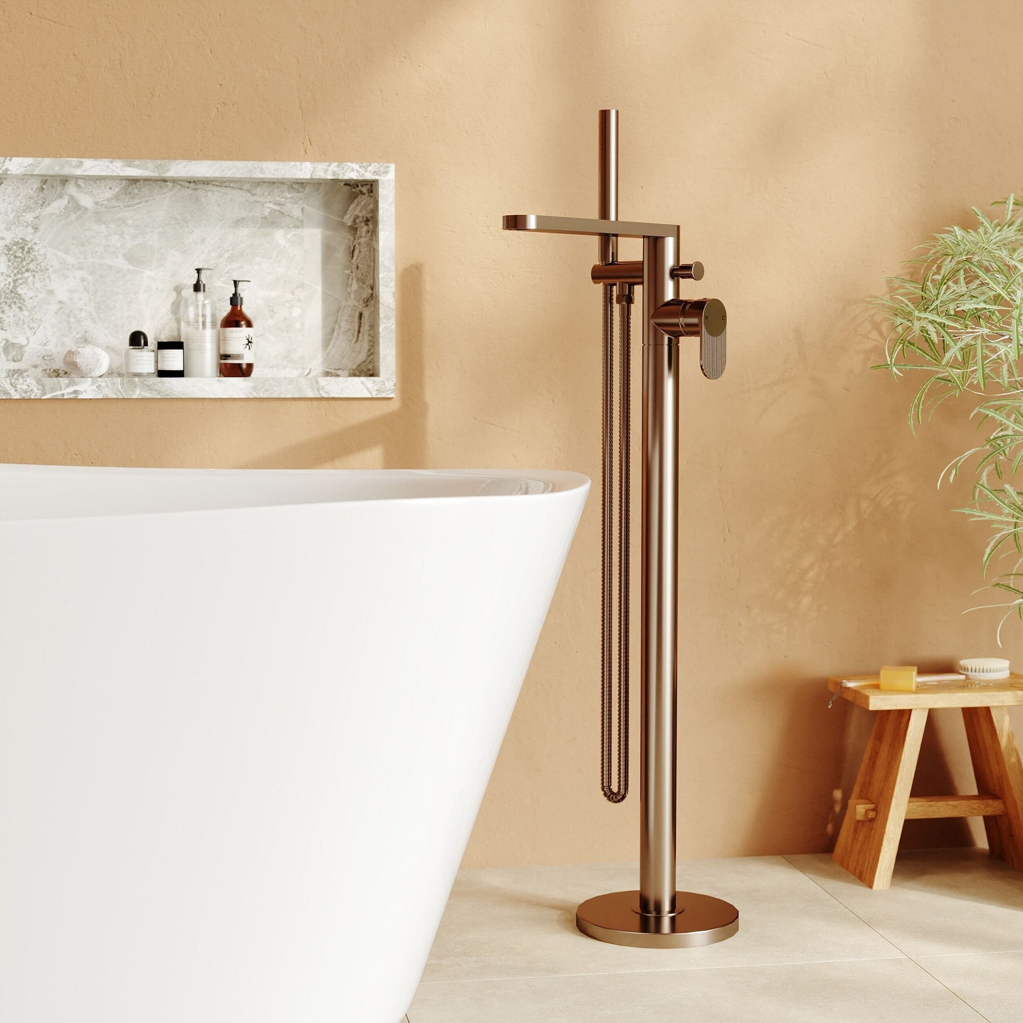 Aurelio Freestanding Bath Shower Mixer With Kit Brushed Bronze Contemporary 110mm