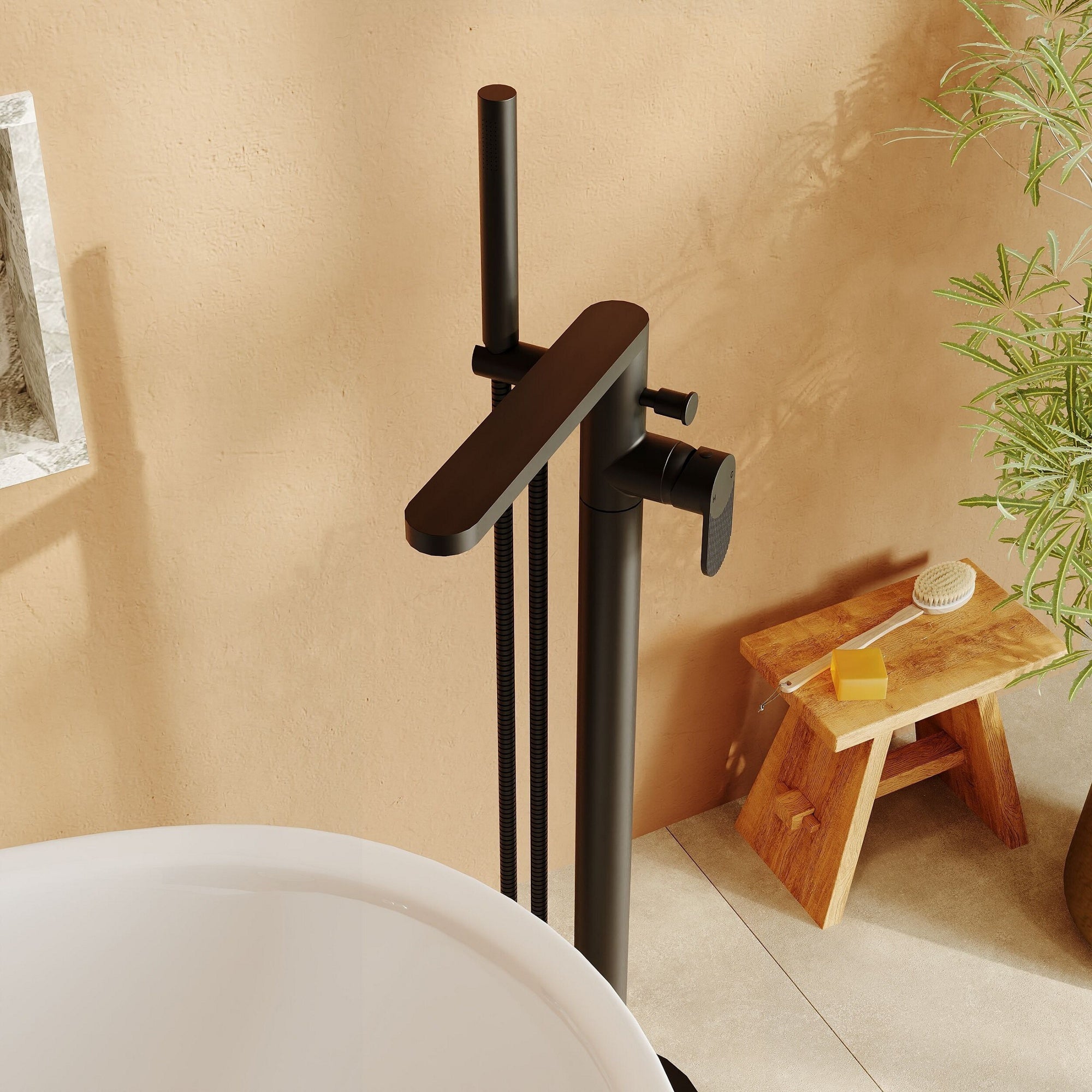 Aurelio Freestanding Bath Shower Mixer With Kit Matt Black Contemporary 1 Hole