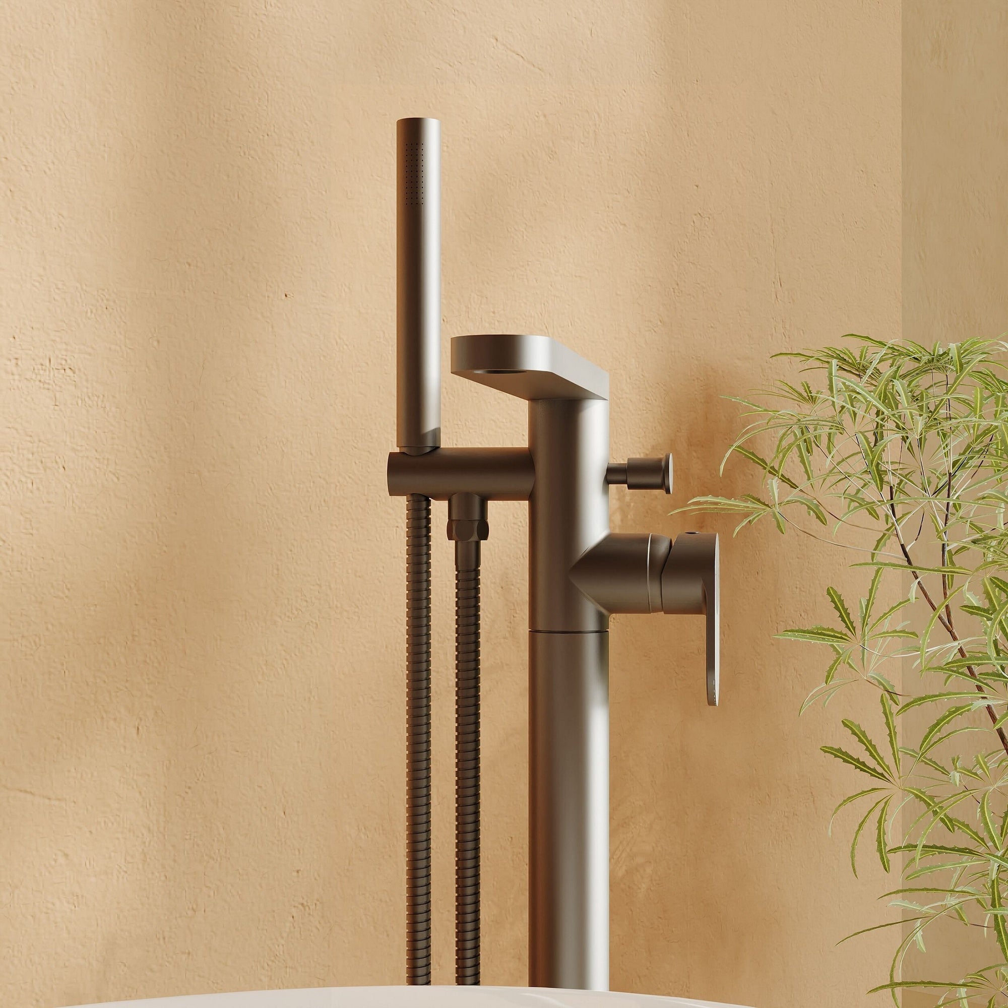 Aurelio Freestanding Bath Shower Mixer With Kit Brushed Pewter Contemporary 1 Hole