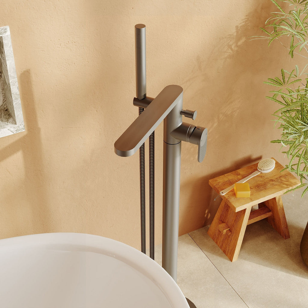 Aurelio Freestanding Bath Shower Mixer With Kit Brushed Pewter Contemporary 1 Hole