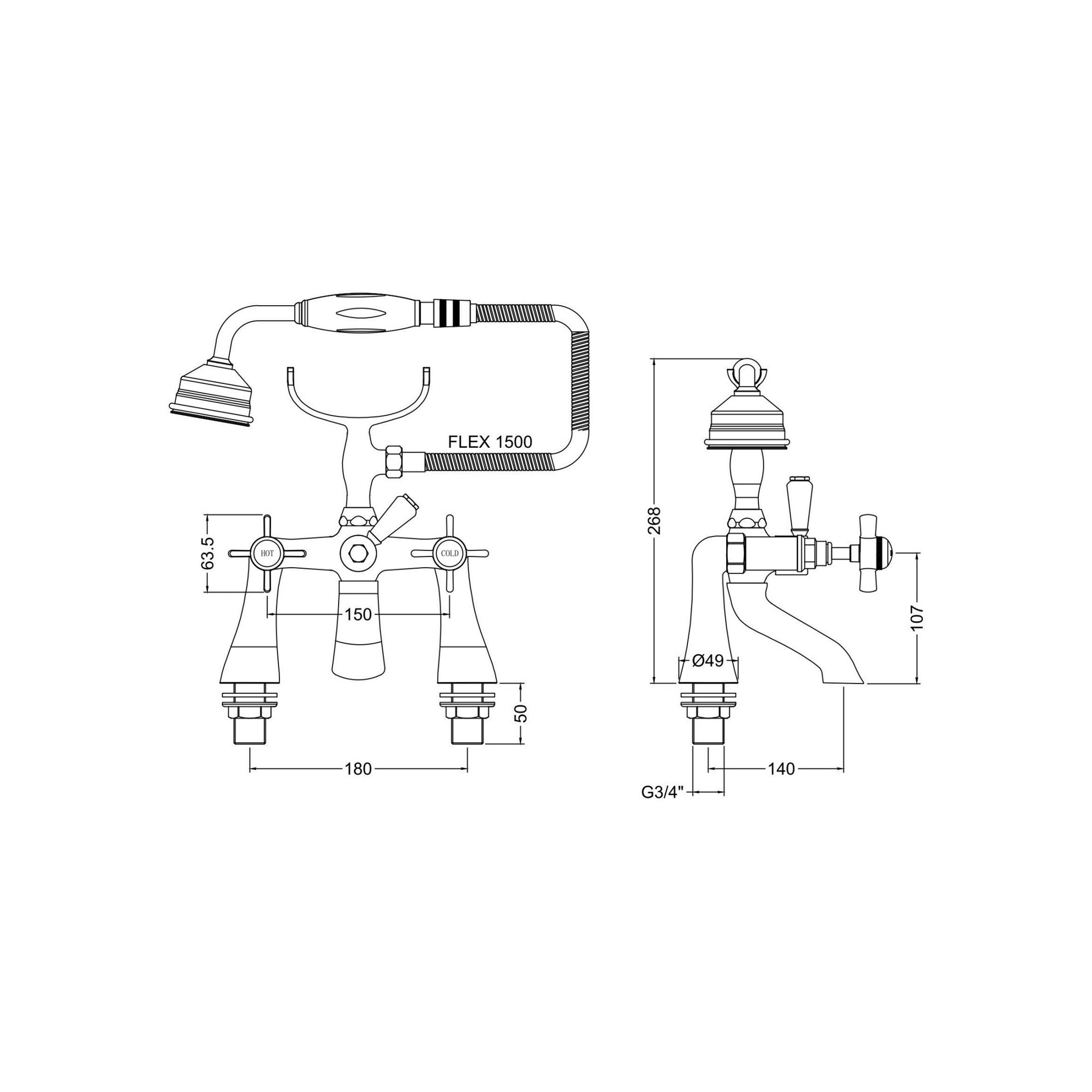 Montane Traditional Brushed Brass 1/2 Bath Shower Mixer Crosshead 2 Hole