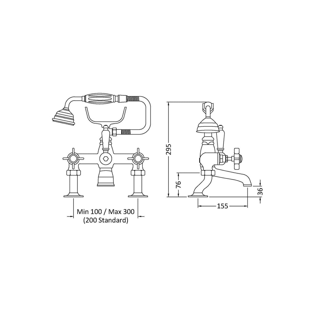 Montane Traditional Brushed Brass 3/4 Cranked Bath Shower Mixer Crosshead