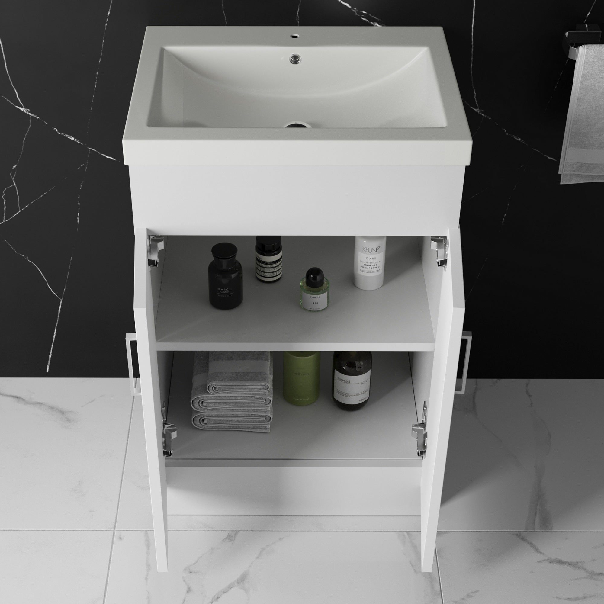 600mm Floor Standing Vanity Unit & Basin Storage Cabinet with Soft Close Doors Gloss White