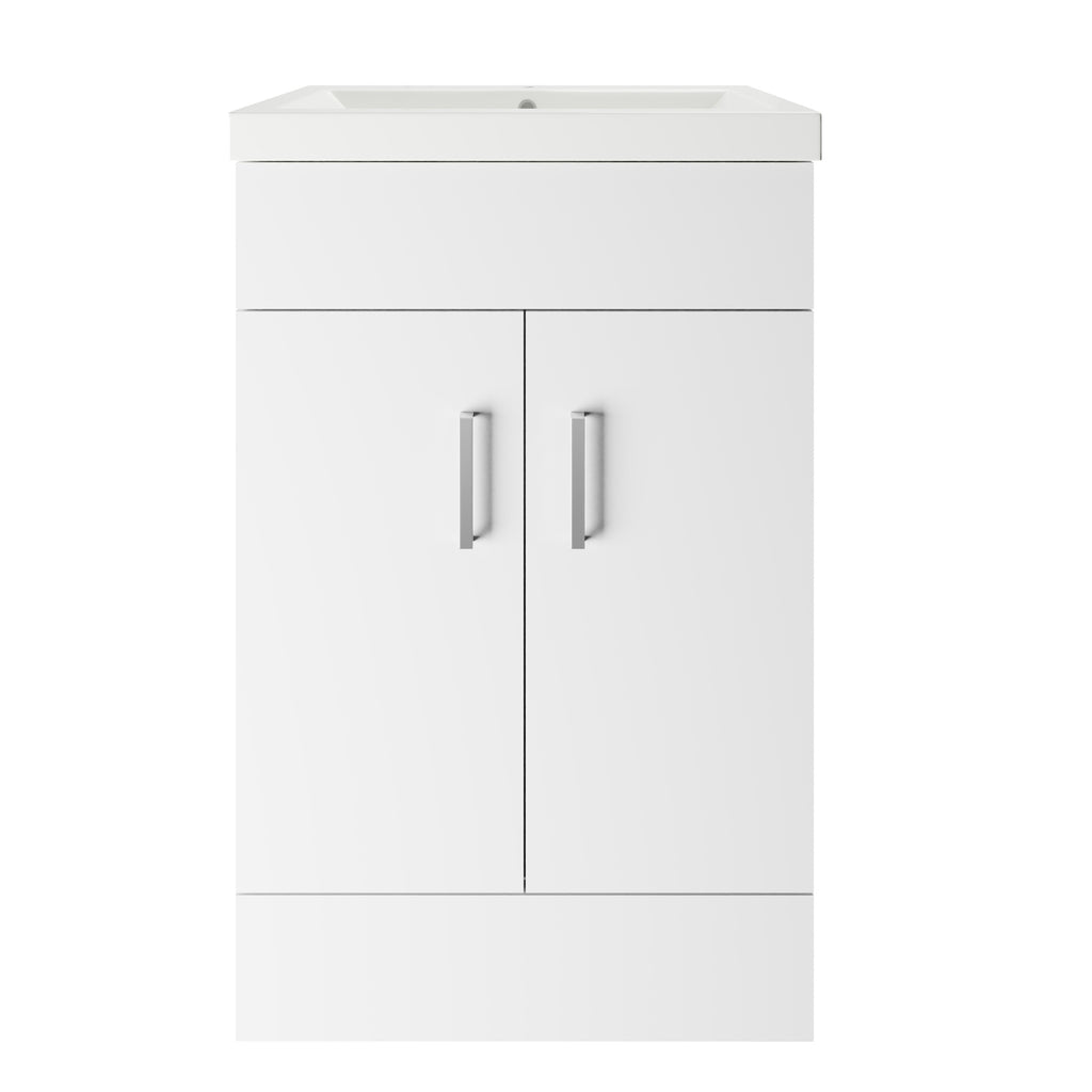 600mm Floor Standing Vanity Unit & Basin Storage Cabinet with Soft Close Doors Gloss White
