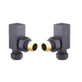 Modern Square Angled Manual Radiator Valve Set - 15mm x 1/2" BSP - Matt Anthracite