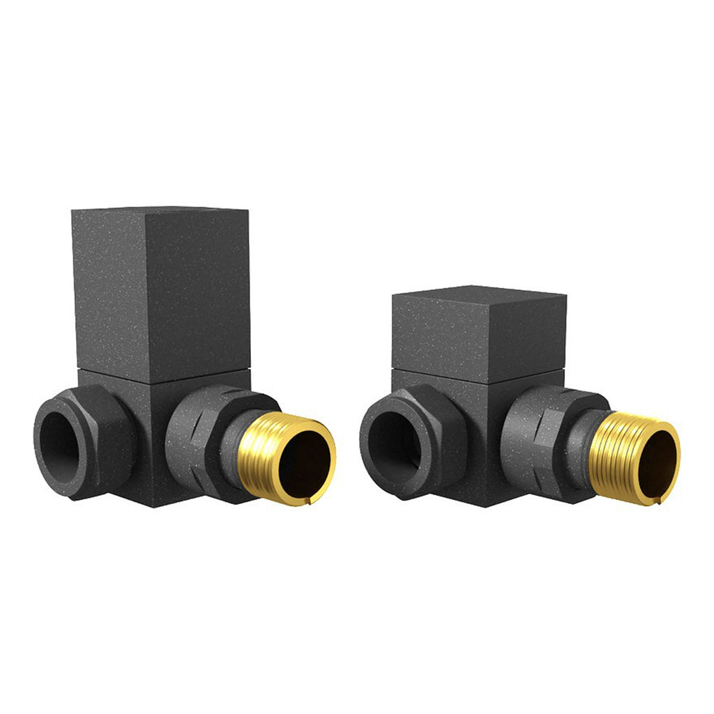 FNX Bathrooms Manual Radiator Valve Set, Square Corner, 15mm x 1/2" BSP, Anthracite Matt Brass