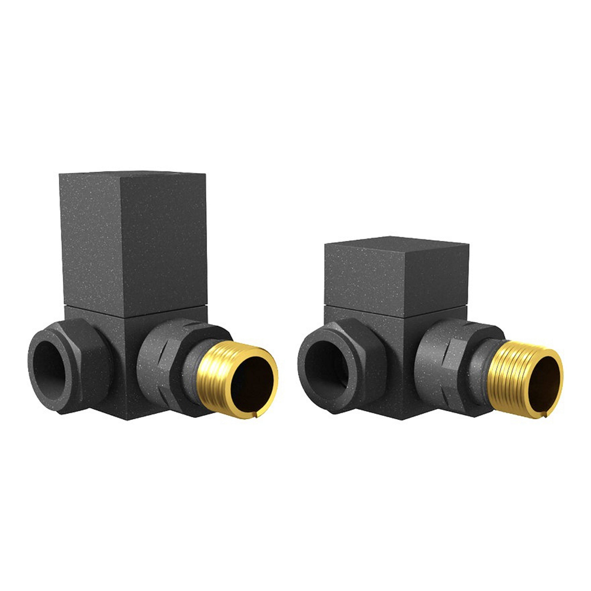 FNX Bathrooms Manual Radiator Valve Set, Square Corner, 15mm x 1/2" BSP, Anthracite Matt Brass