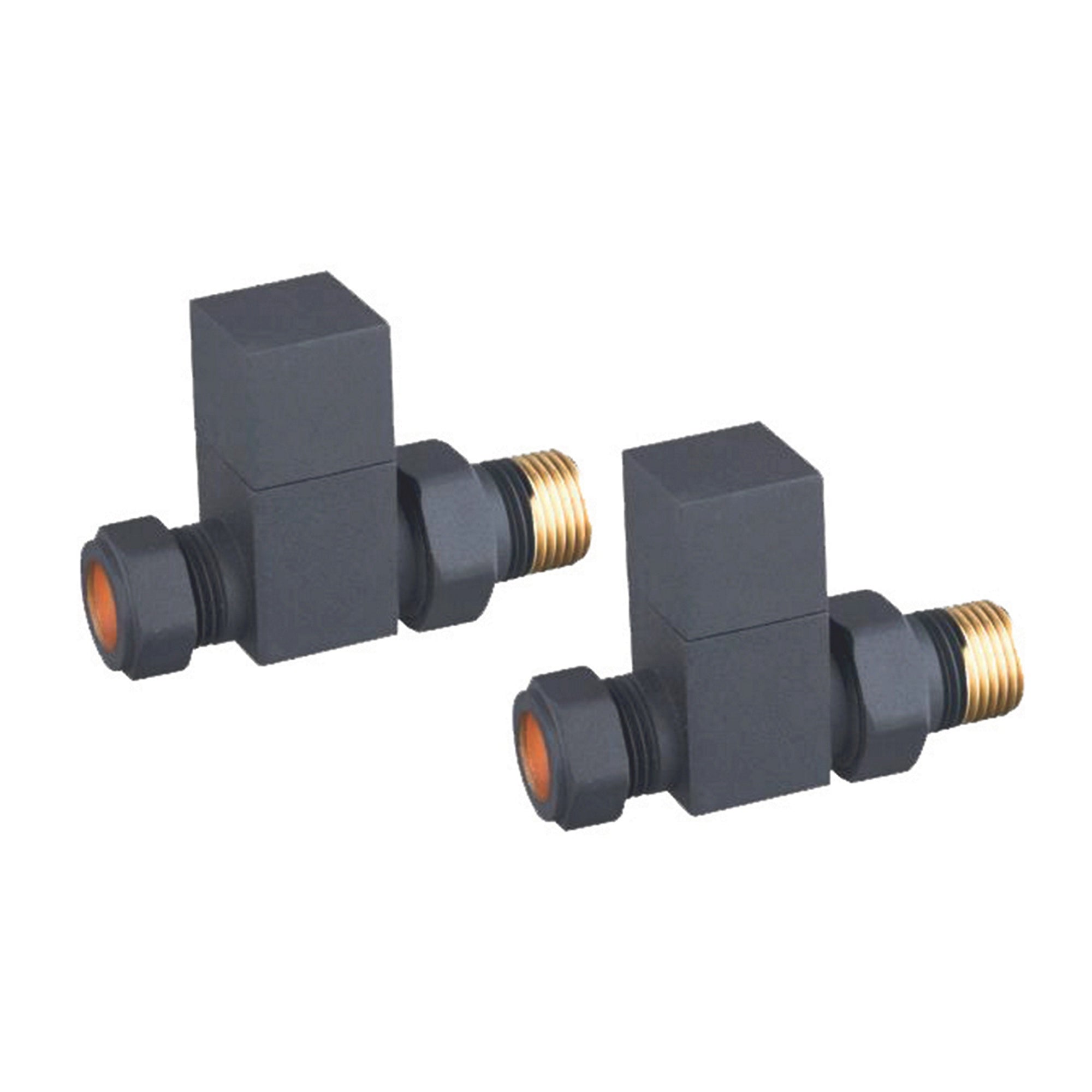 FNX Bathrooms Square Straight Manual Radiator Valves - 15mm Compression x 1/2" BSP - Light Grey Pair