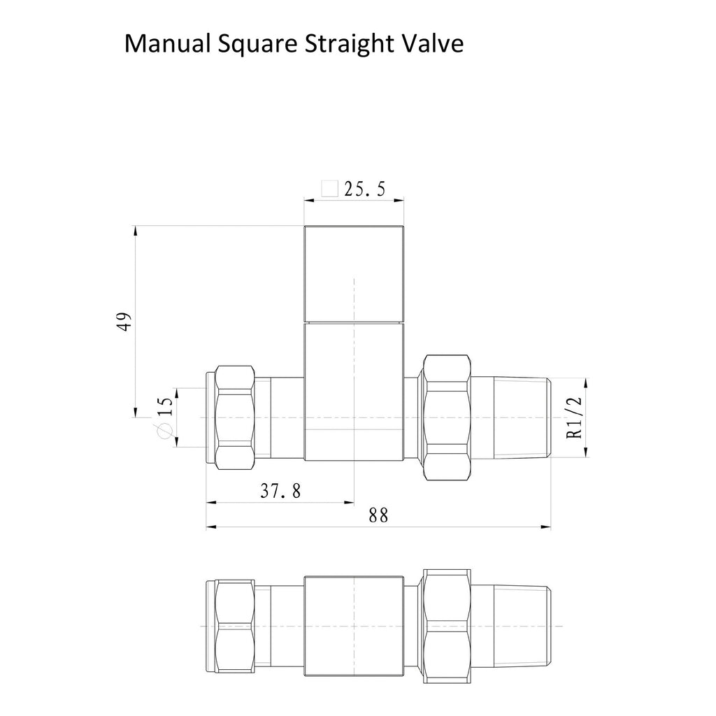 FNX Bathrooms Square Straight Manual Radiator Valves - 15mm Compression x 1/2" BSP - Light Grey Pair