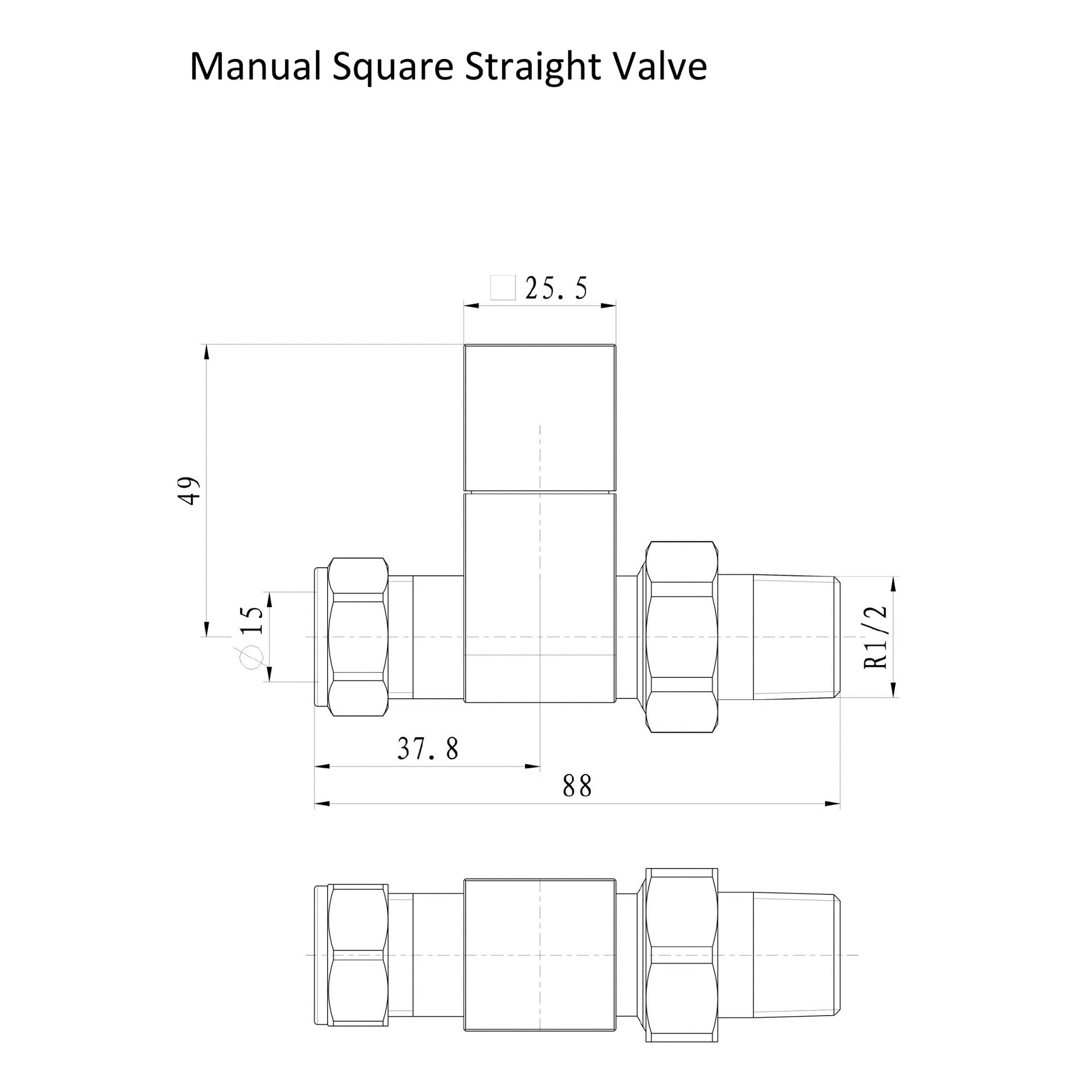 FNX Bathrooms Square Straight Manual Radiator Valves - 15mm Compression x 1/2" BSP - Light Grey Pair