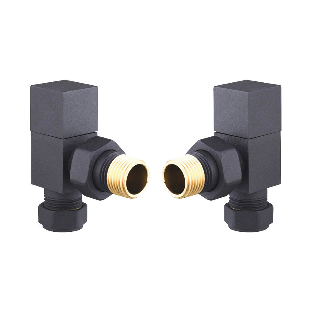 Modern Light Grey Square Angled Manual Radiator Valve Set - 15mm x 1/2 BSP Connections