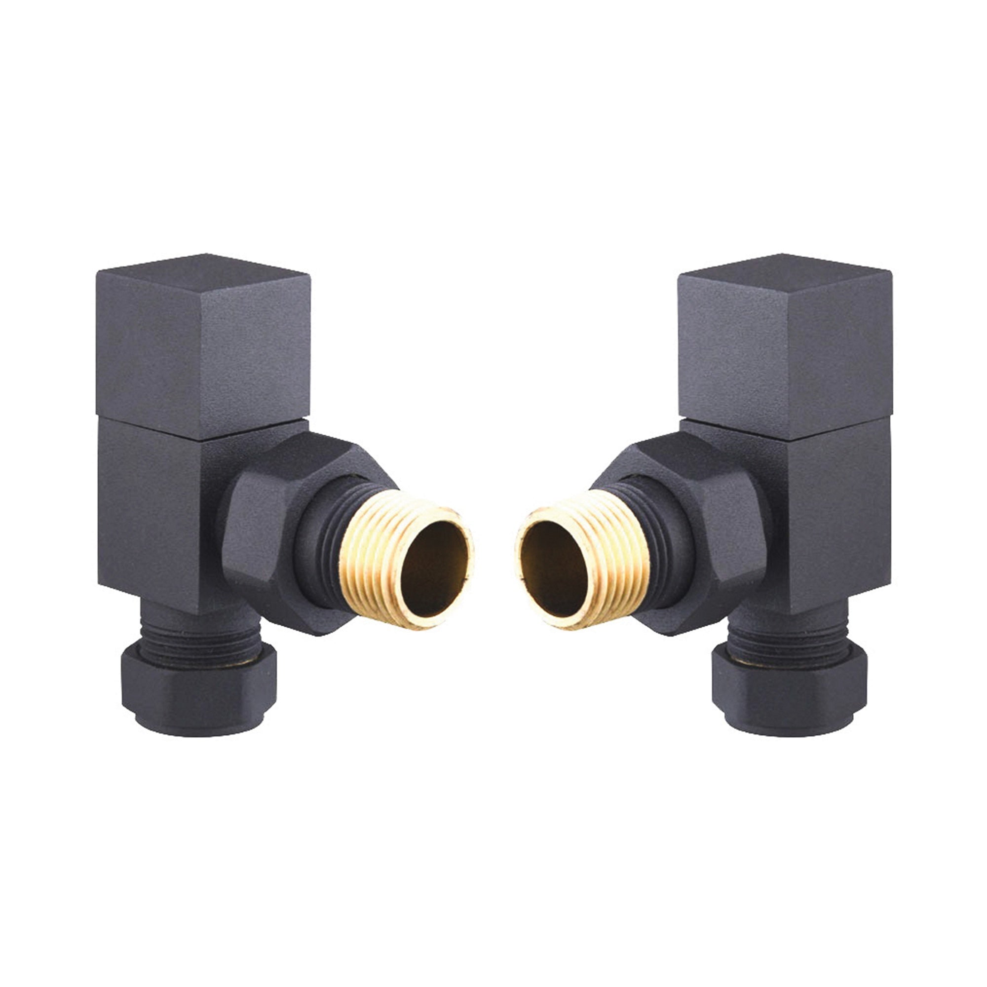 Modern Light Grey Square Angled Manual Radiator Valve Set - 15mm x 1/2 BSP Connections