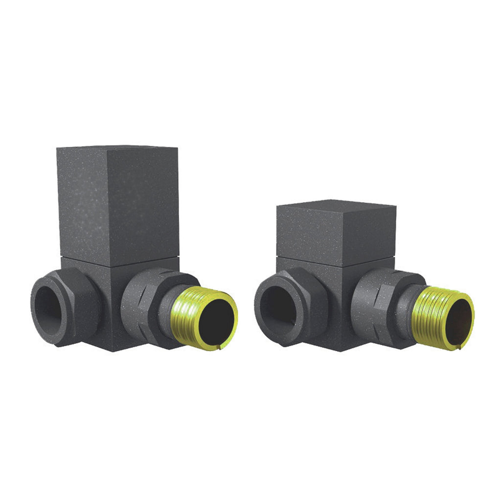 FNX Bathrooms Manual Square Corner Radiator Valve Set - 15mm Compression x 1/2" BSP - Matt Basalt Grey