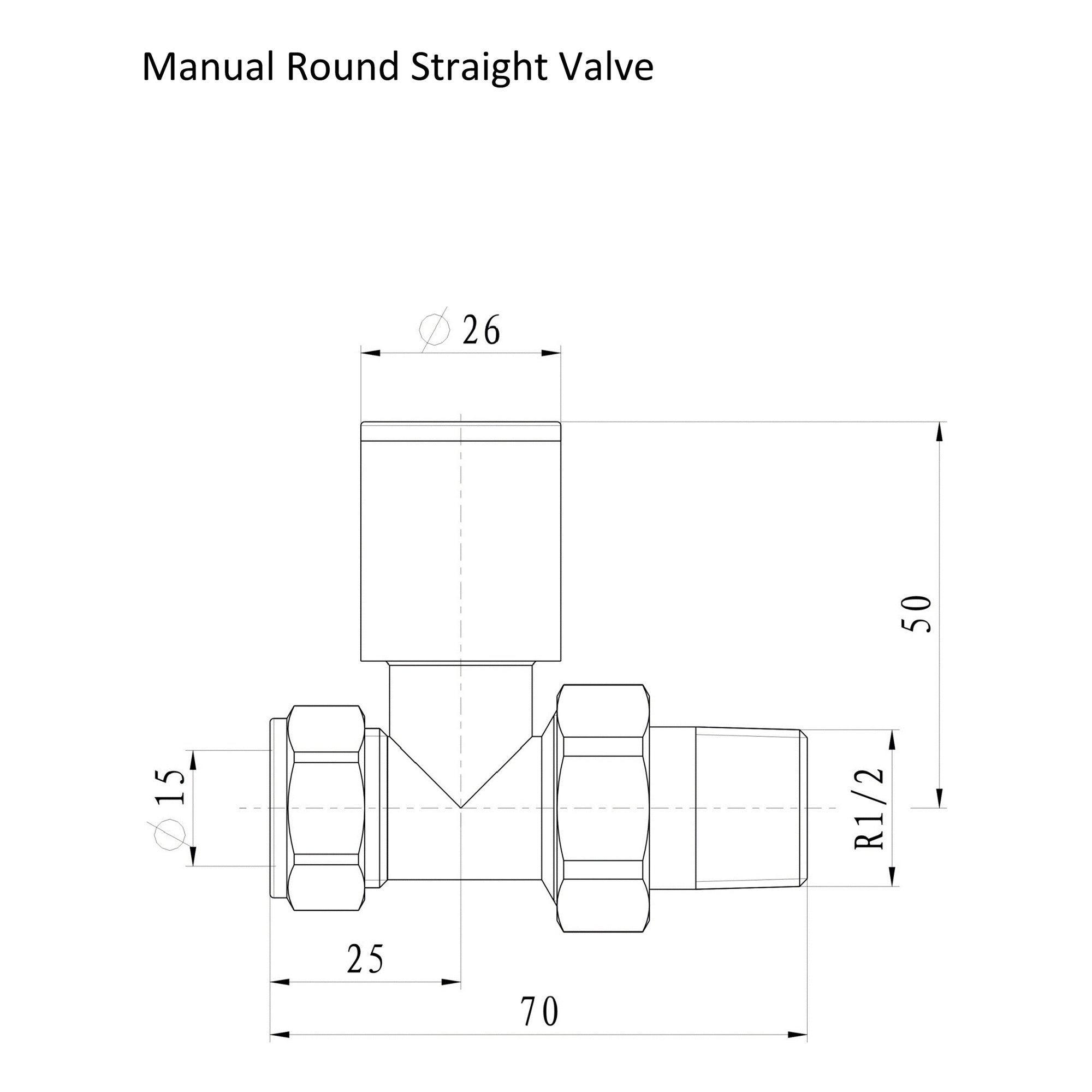FNX Matt Black Round Straight Manual Radiator Valve Set - 15mm Compression x R 1/2" Threaded - Premium Brass