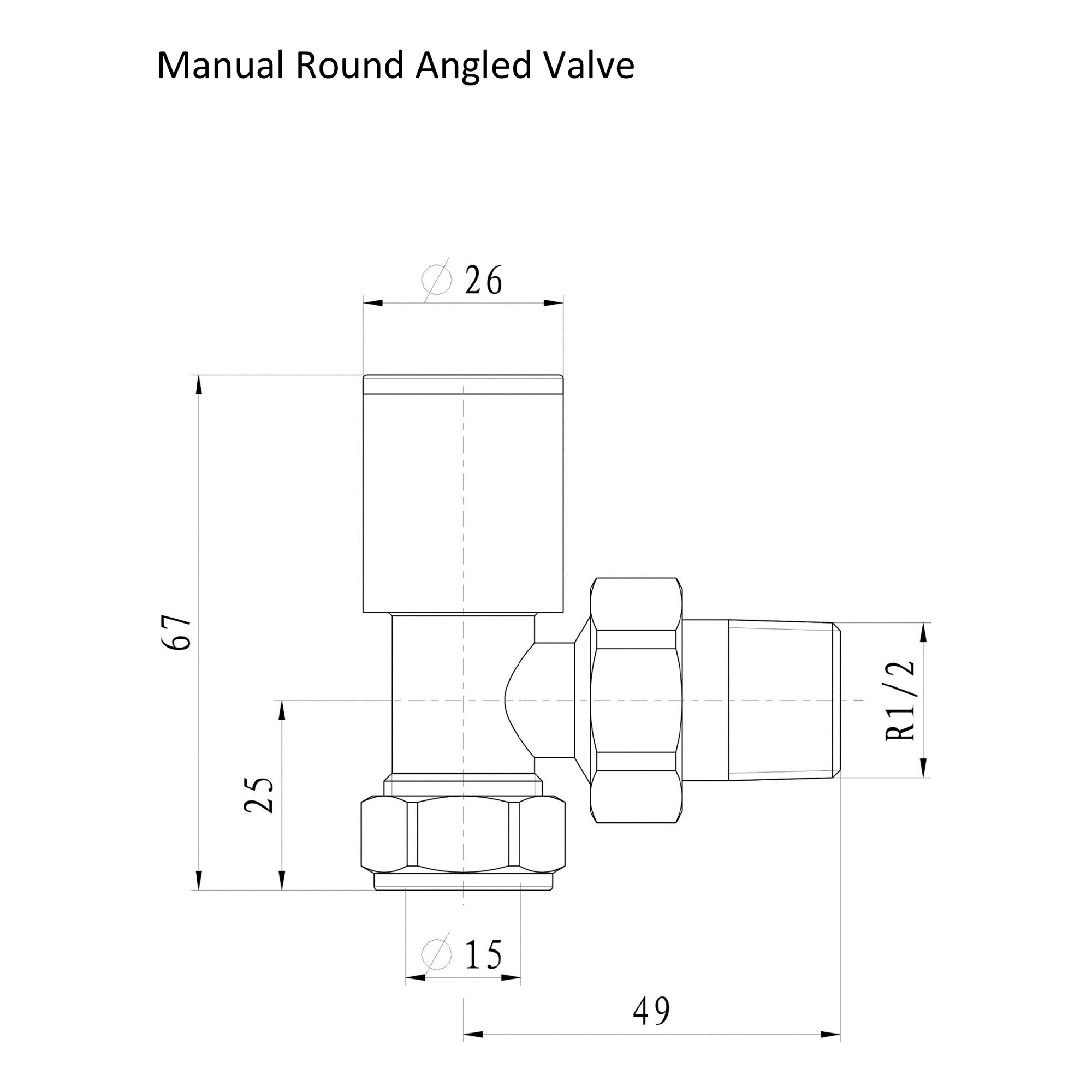 FNX Bathrooms Matt Black Manual Angled Radiator Valve Pair - Round Top, 15mm Compression x 1/2" BSP